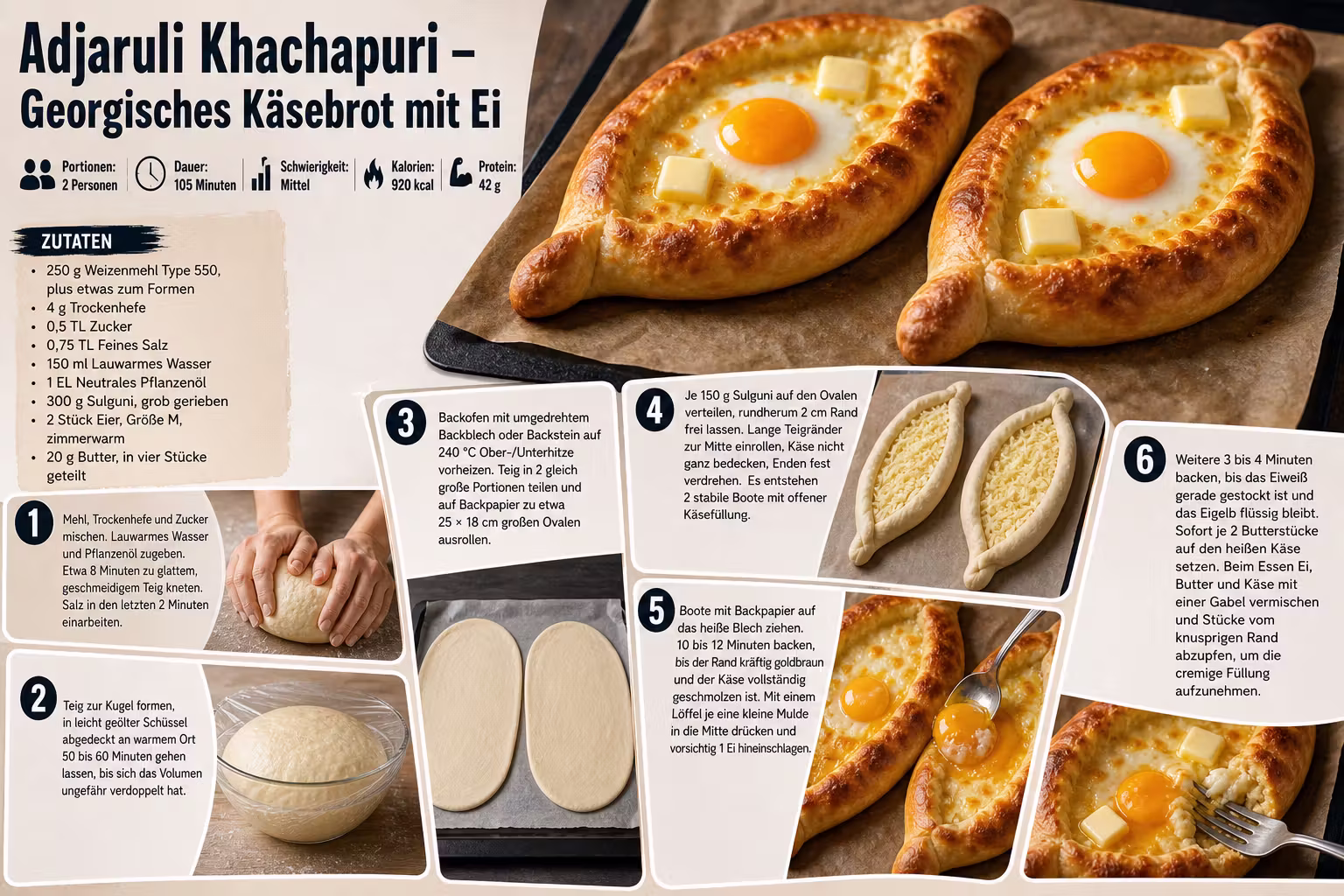 Rezept: Adjaruli Khachapuri – Georgisches Käsebrot mit Ei