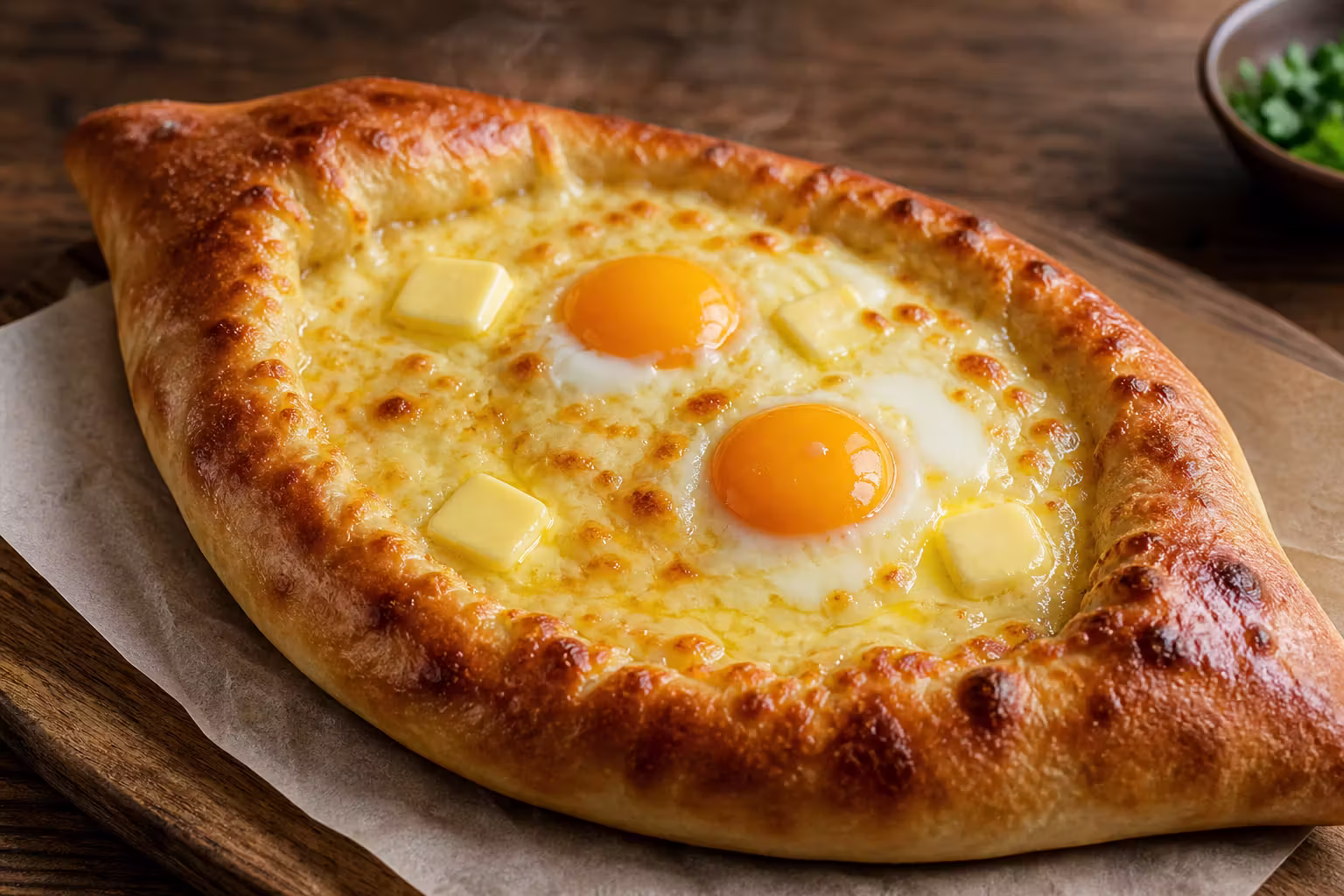 Adjaruli Khachapuri – Georgisches Käsebrot mit Ei
