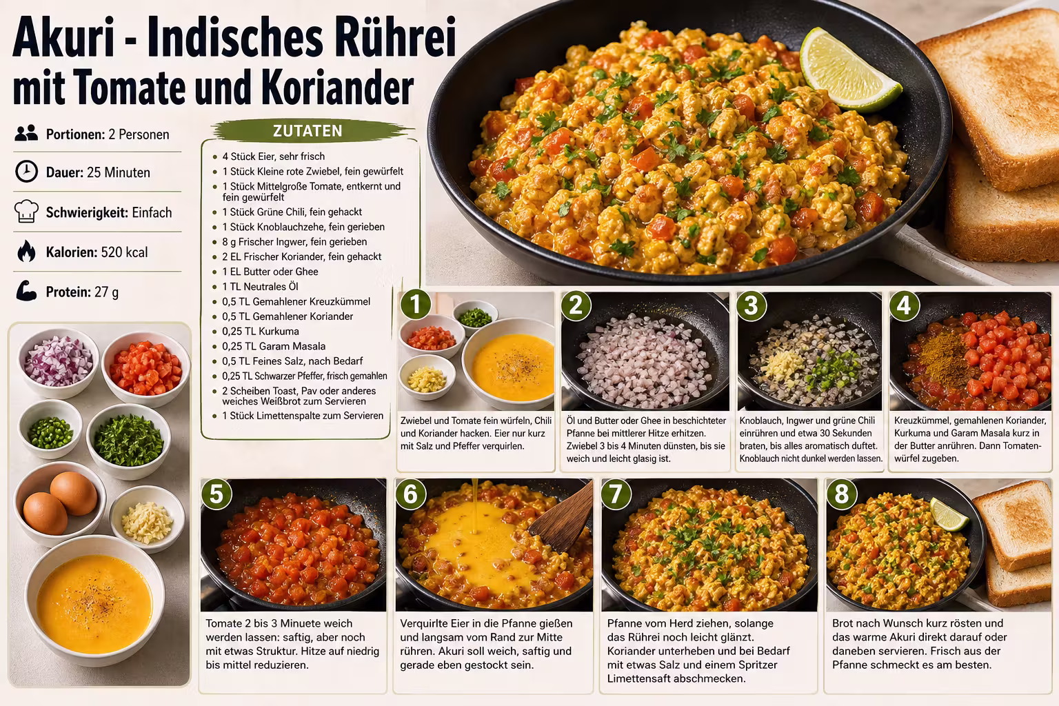 Rezept: Akuri - Indisches Rührei mit Tomate und Koriander