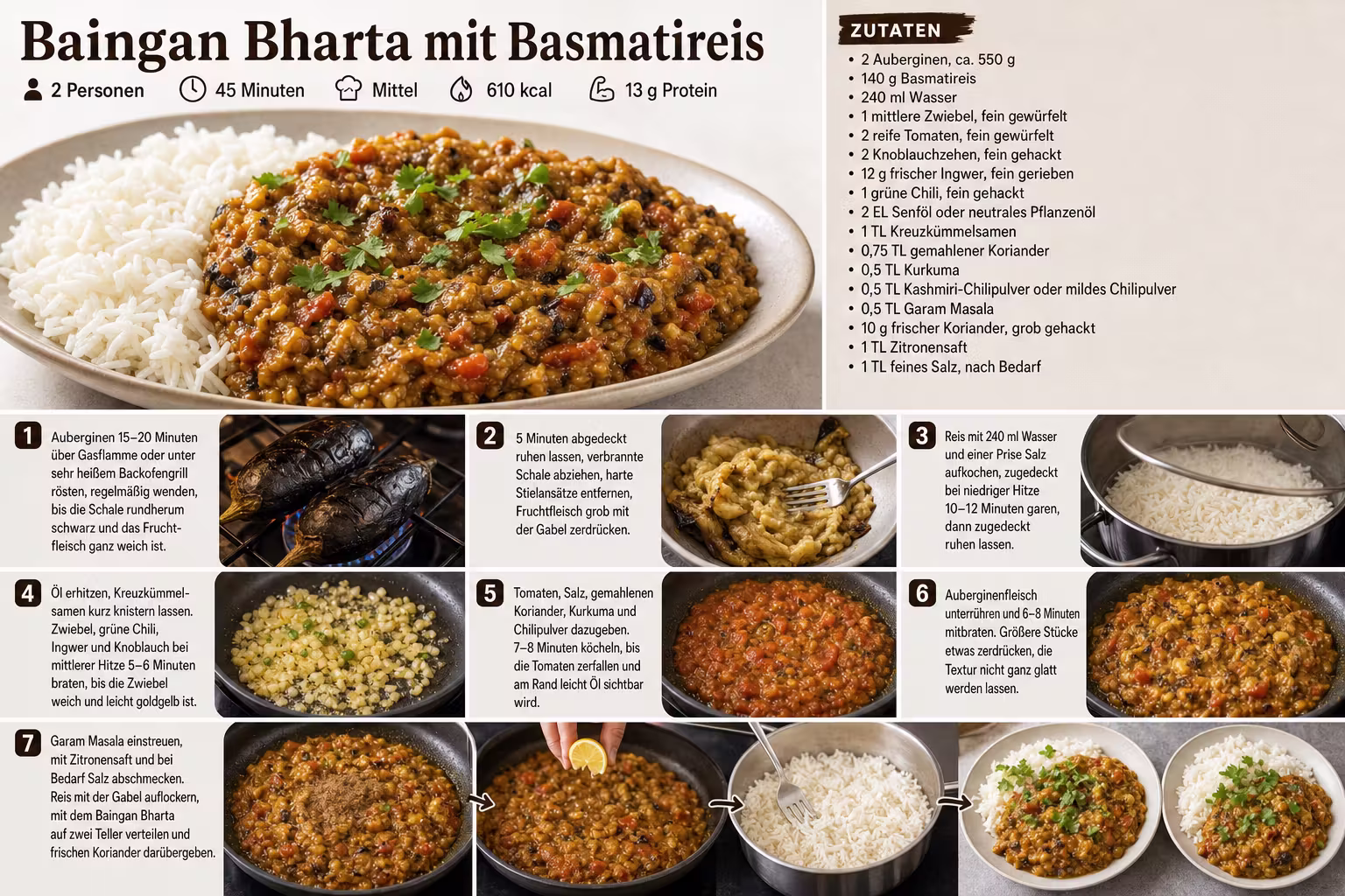 Rezept: Baingan Bharta mit Basmatireis