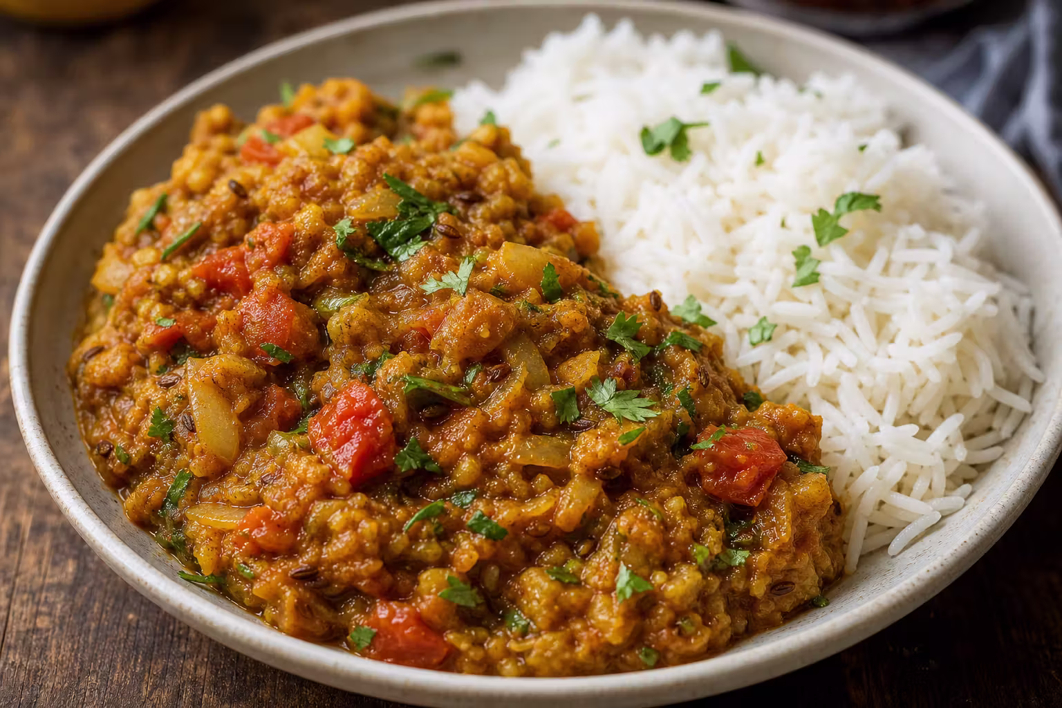 Baingan Bharta mit Basmatireis