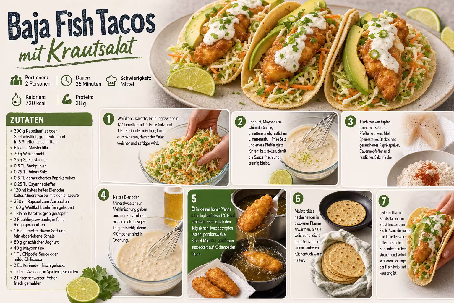 Rezept: Baja Fish Tacos mit Krautsalat