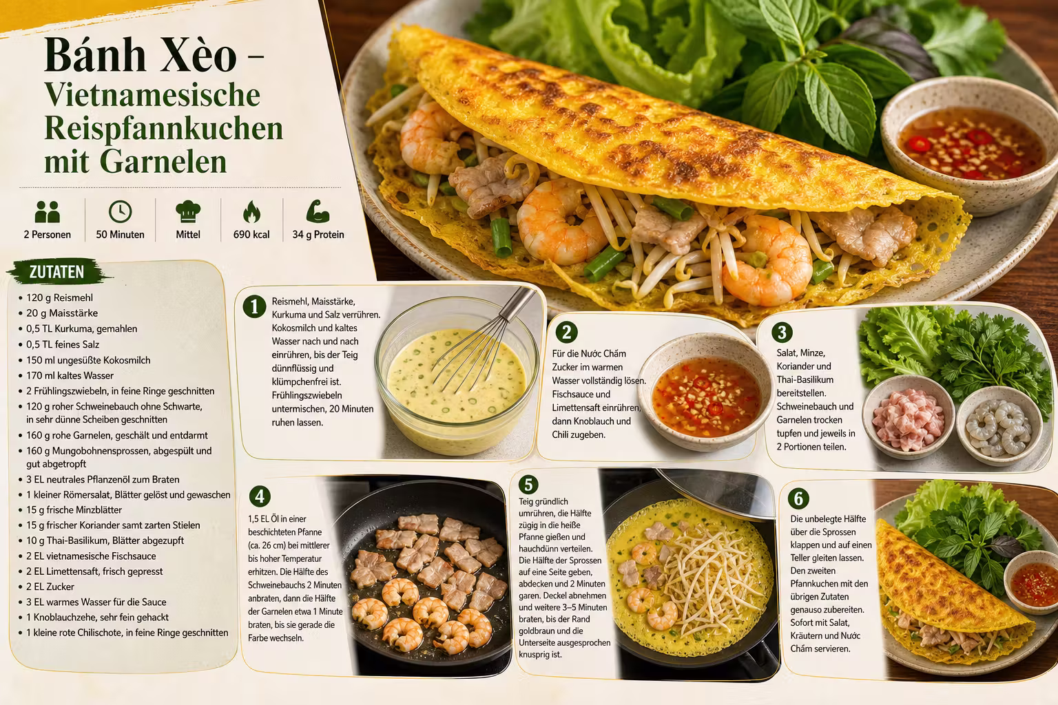 Rezept: Bánh Xèo – Vietnamesische Reispfannkuchen mit Garnelen