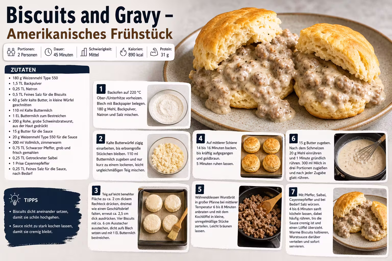Rezept: Biscuits and Gravy – Amerikanisches Frühstück