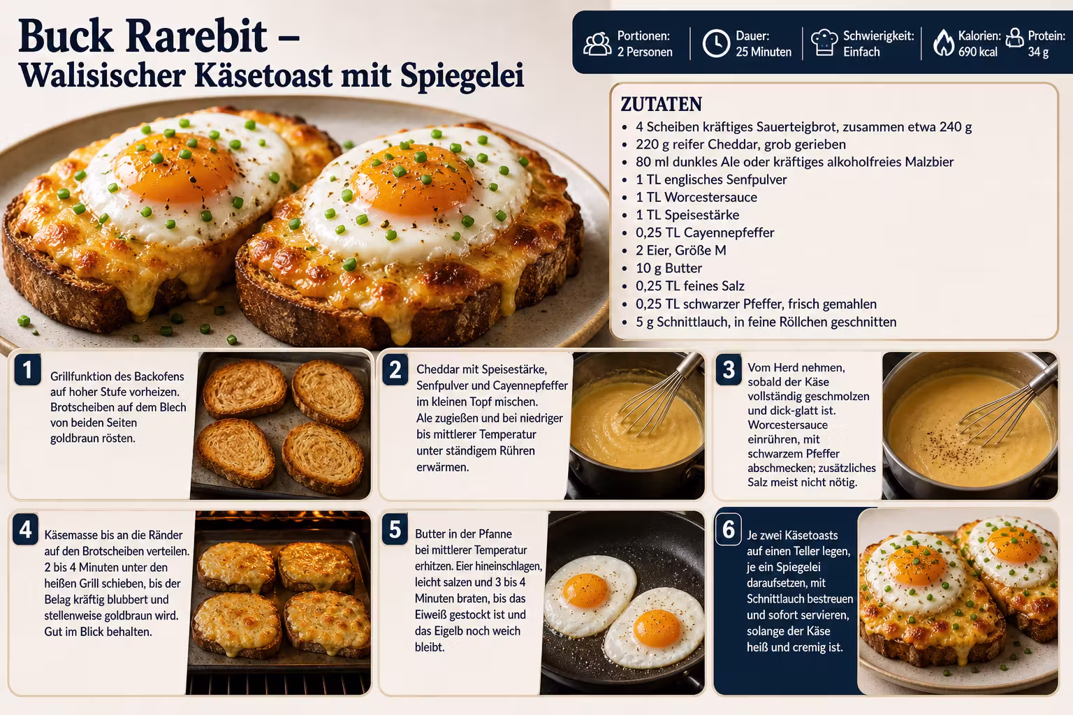 Rezept: Buck Rarebit – Walisischer Käsetoast mit Spiegelei