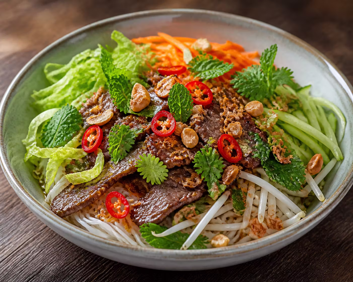 Bún Bò Nam Bộ – Vietnamesischer Reisnudelsalat mit Rindfleisch