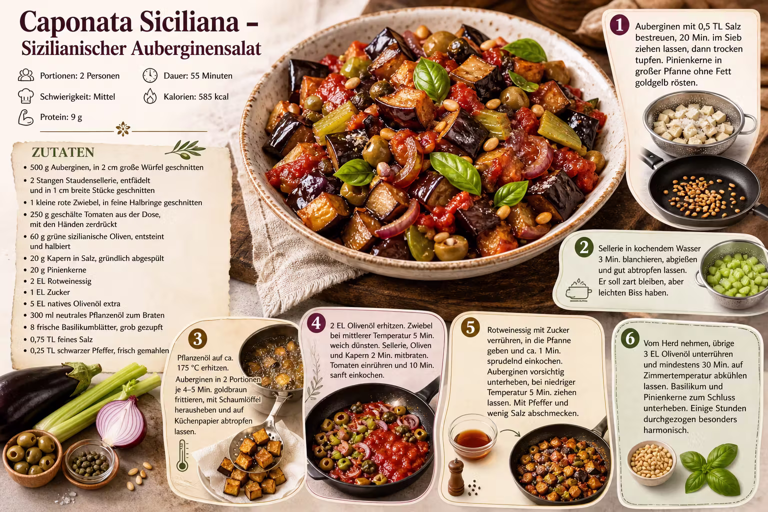 Rezept: Caponata Siciliana – Sizilianischer Auberginensalat