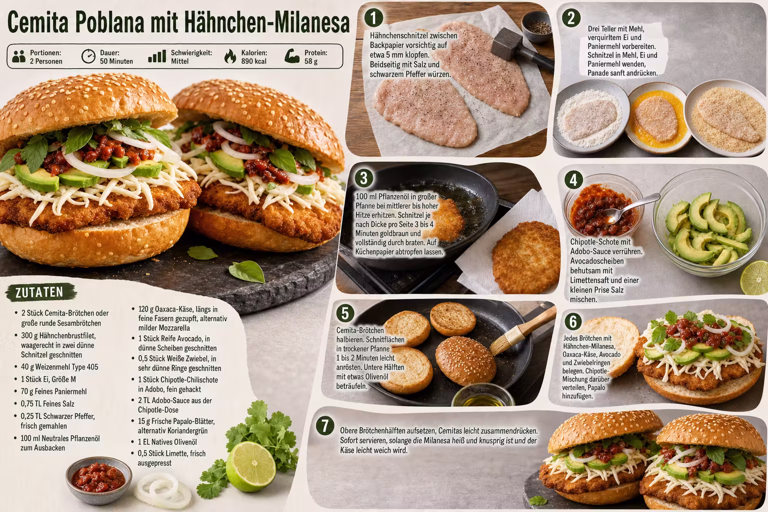 Rezept: Cemita Poblana mit Hähnchen-Milanesa