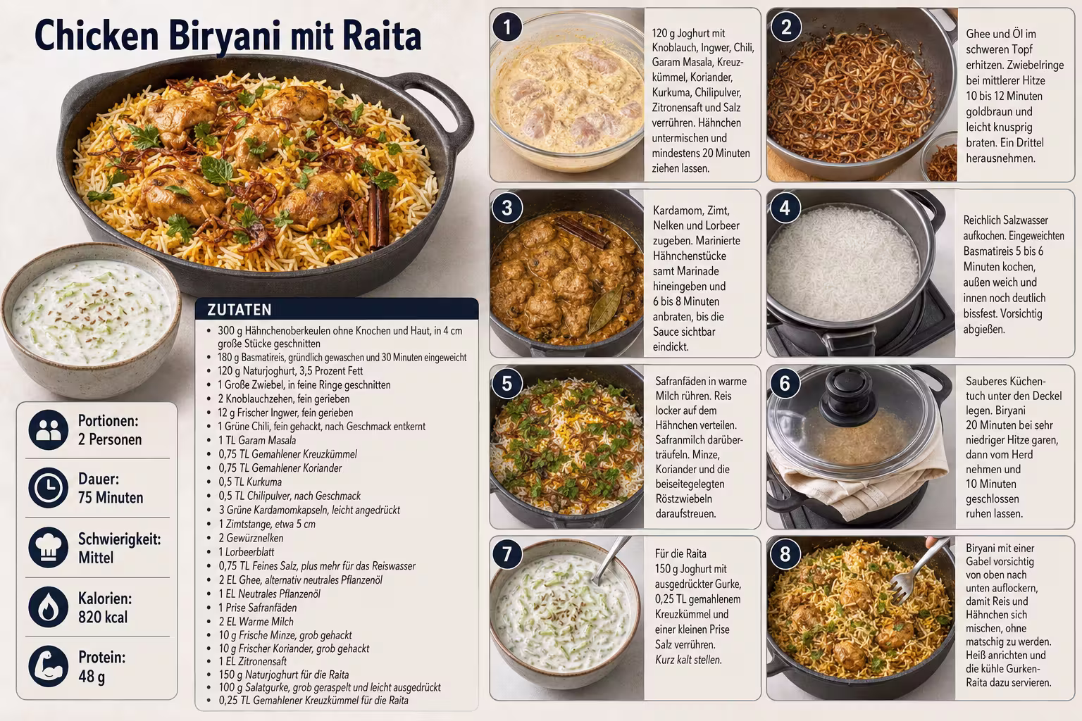 Rezept: Chicken Biryani mit Raita