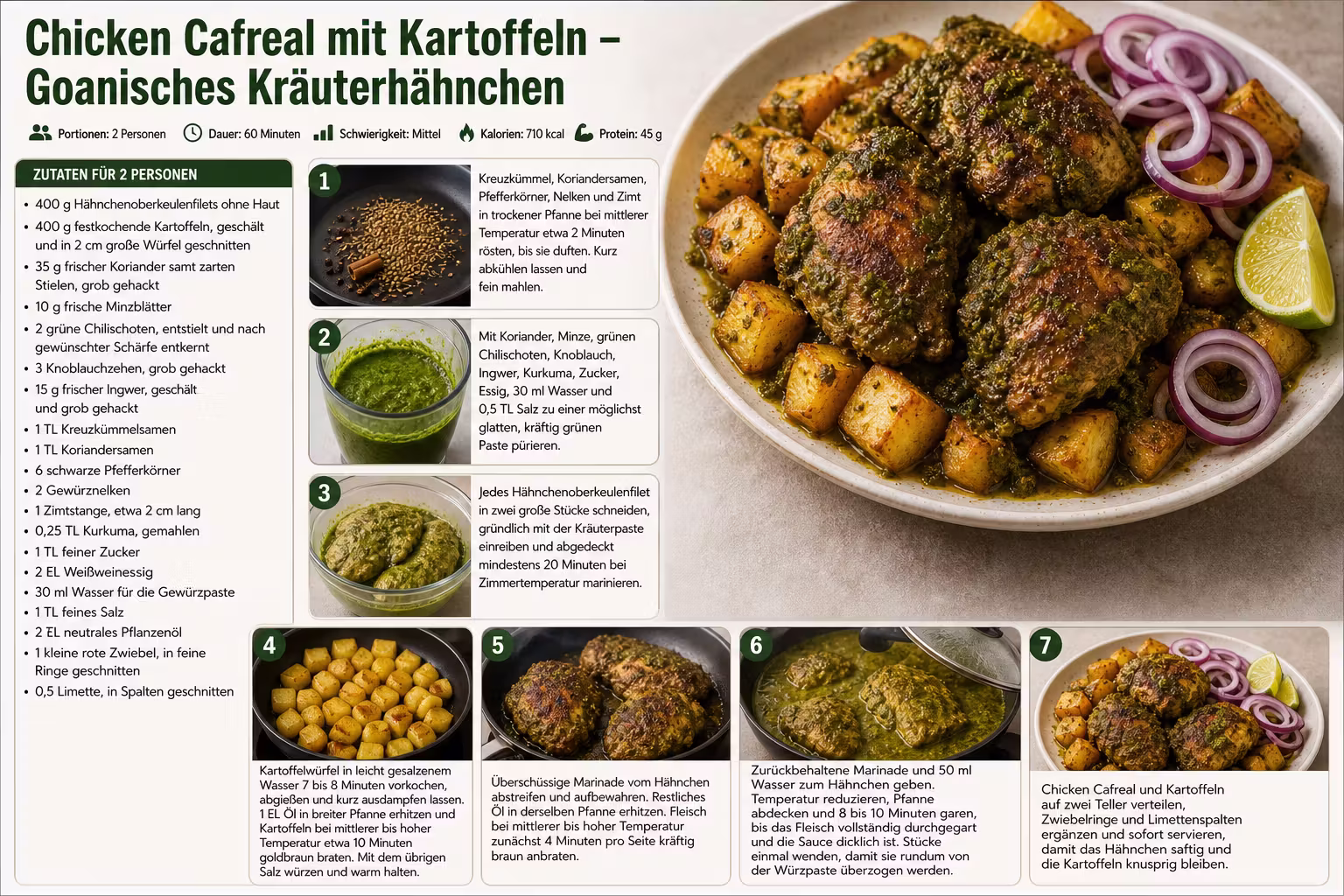 Rezept: Chicken Cafreal mit Kartoffeln – Goanisches Kräuterhähnchen