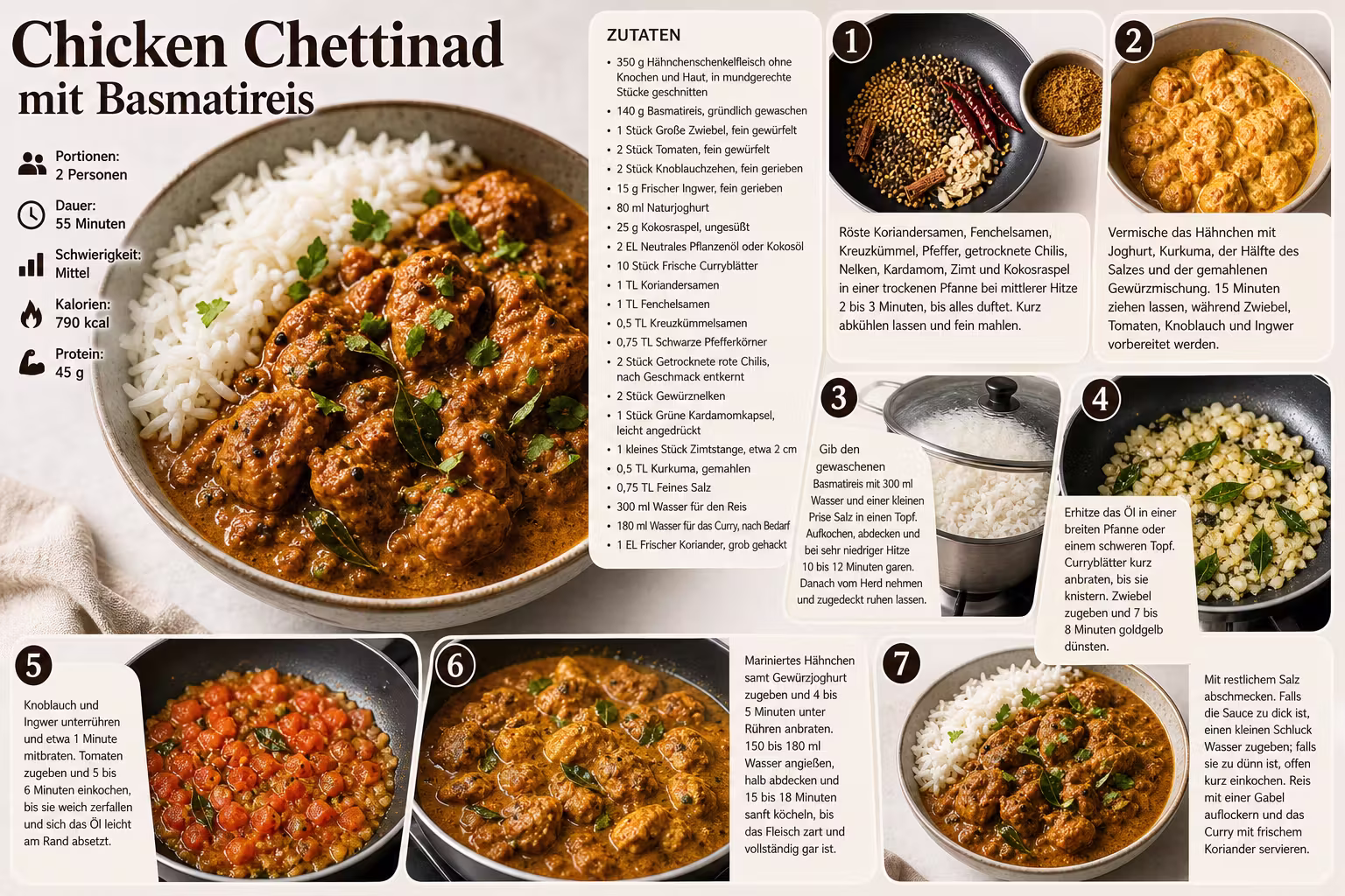 Rezept: Chicken Chettinad mit Basmatireis