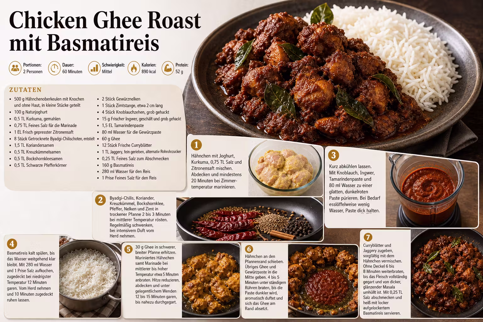 Rezept: Chicken Ghee Roast mit Basmatireis