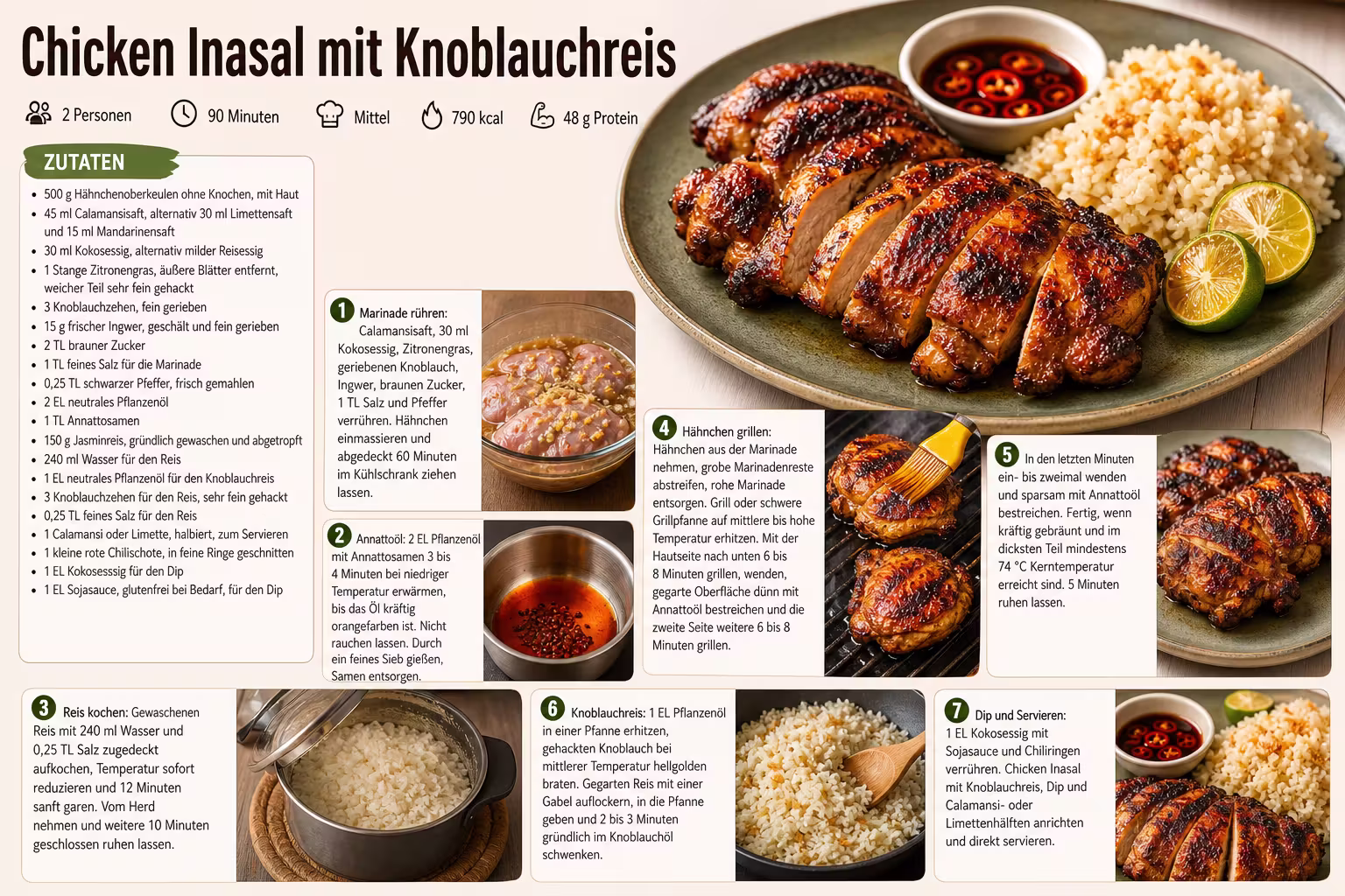 Rezept: Chicken Inasal mit Knoblauchreis