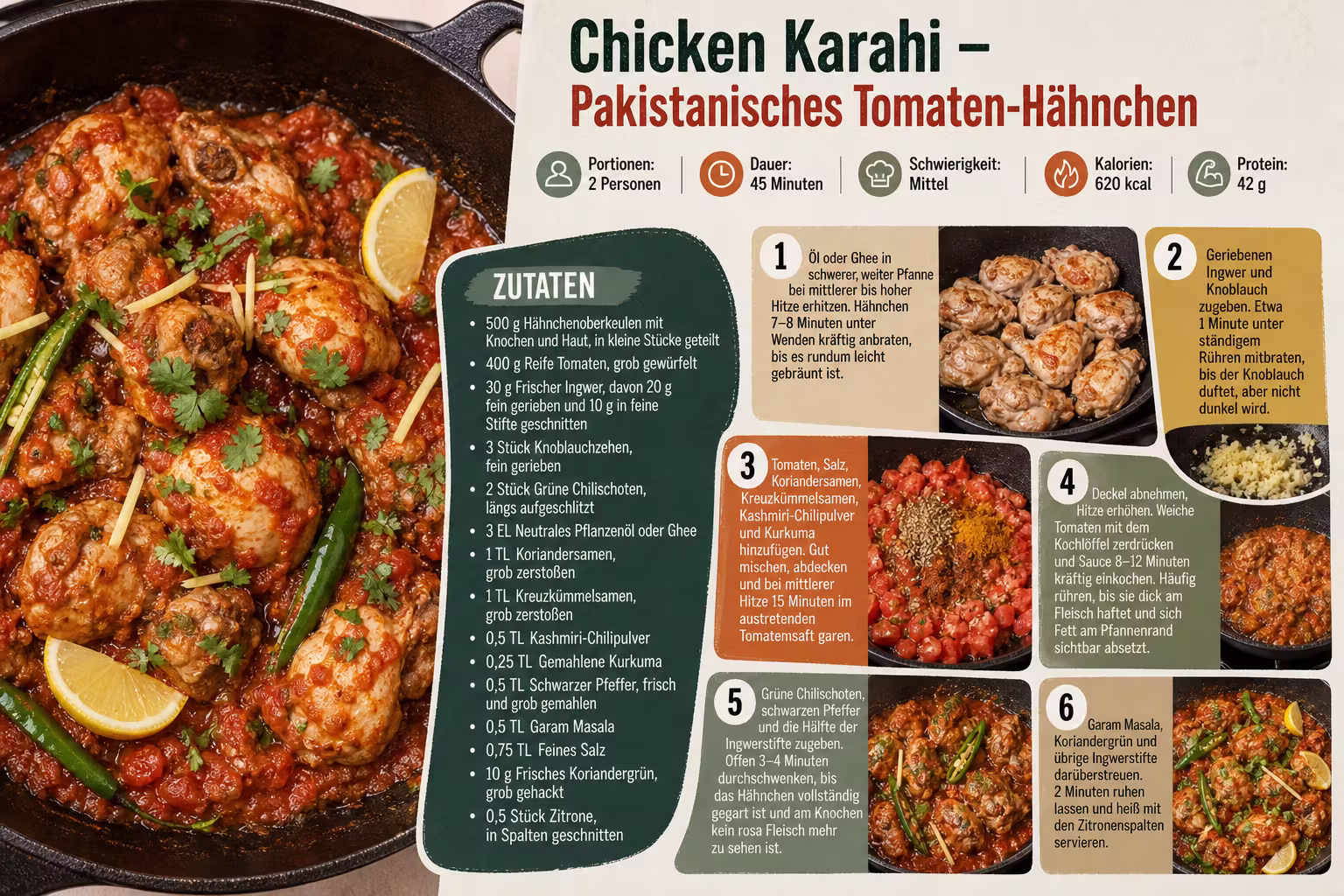 Rezept: Chicken Karahi – Pakistanisches Tomaten-Hähnchen