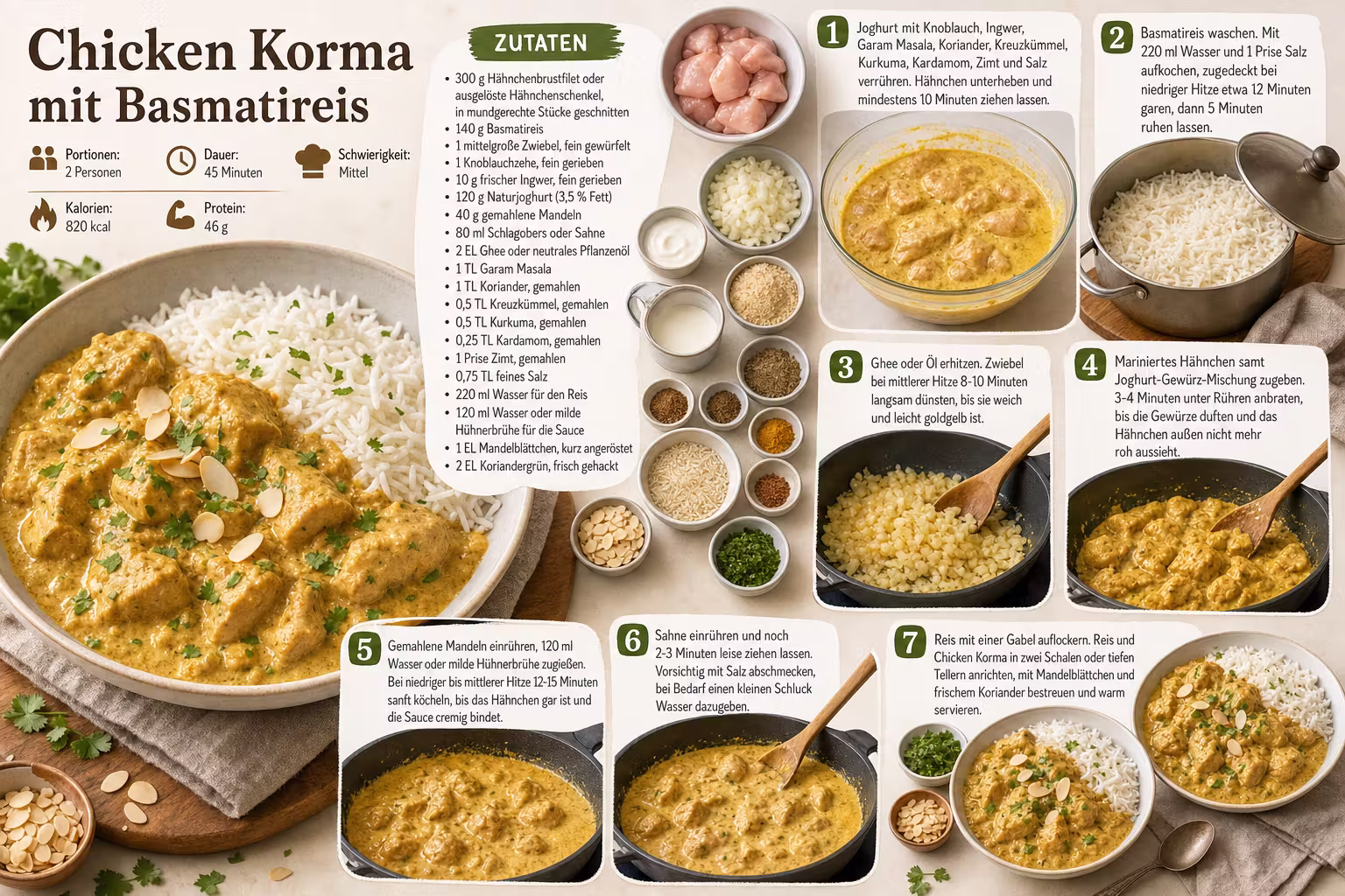 Rezept: Chicken Korma mit Basmatireis