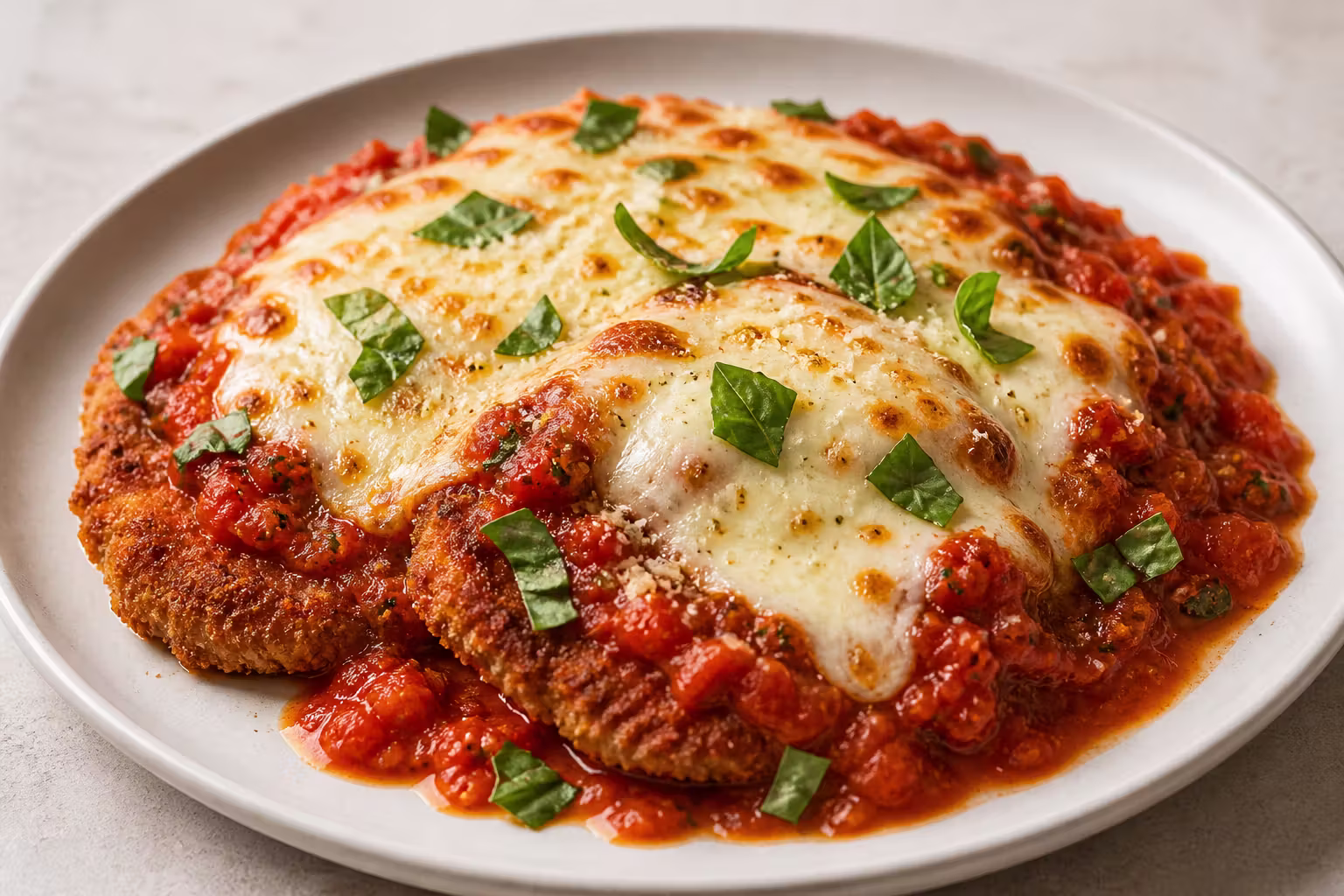 Chicken Parmigiana mit Tomatensauce und Mozzarella