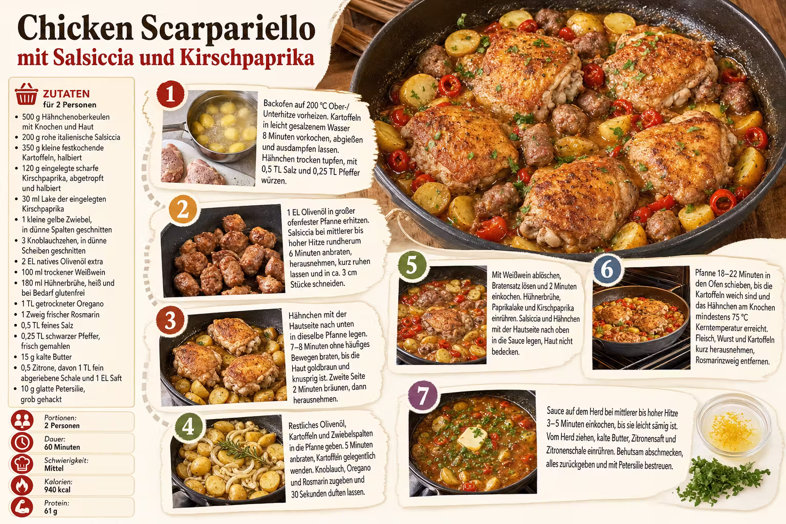 Rezept: Chicken Scarpariello mit Salsiccia und Kirschpaprika