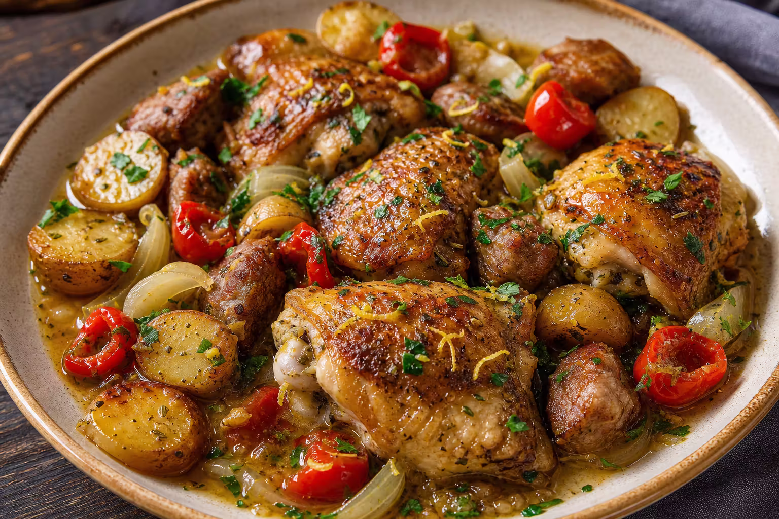 Chicken Scarpariello mit Salsiccia und Kirschpaprika