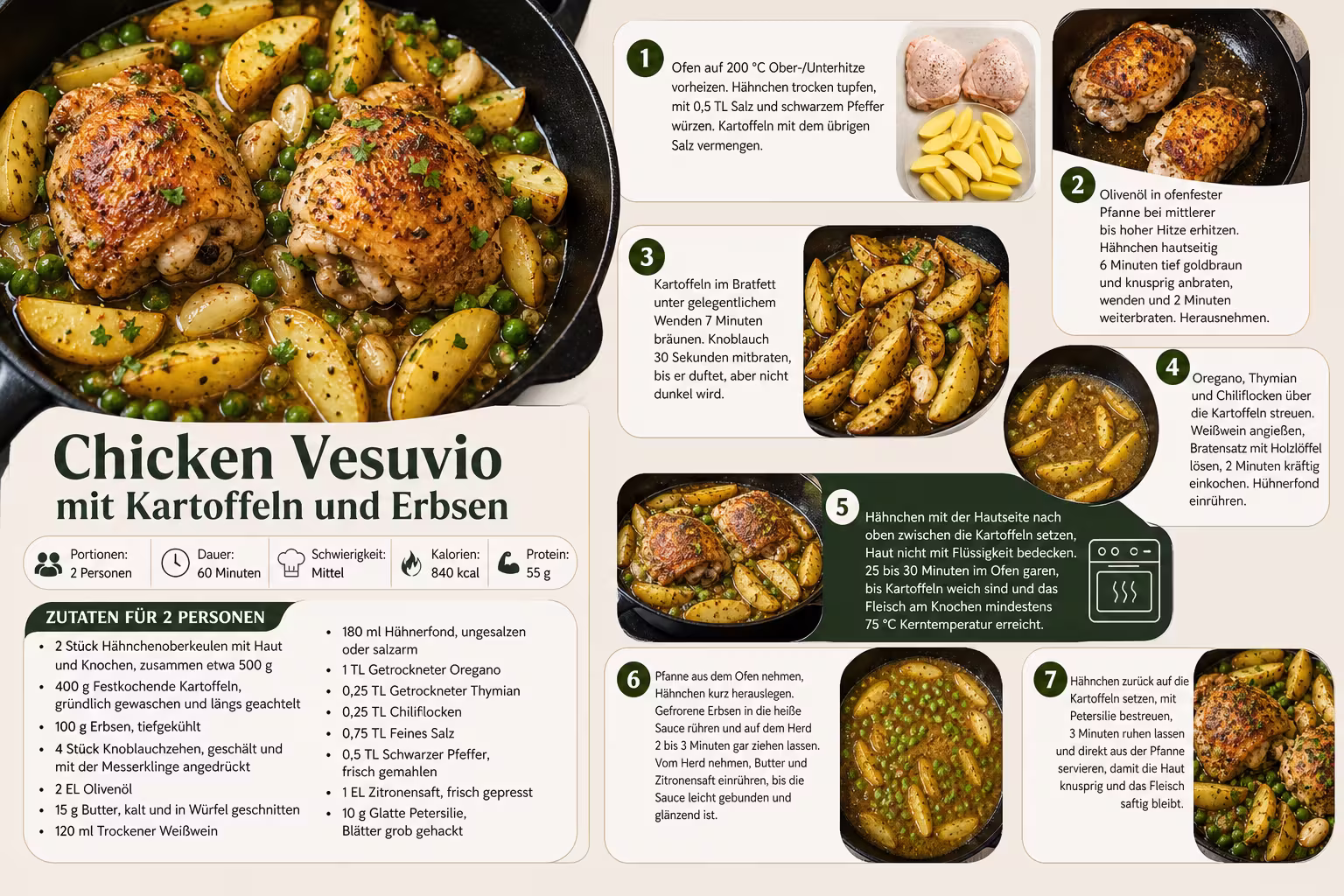 Rezept: Chicken Vesuvio mit Kartoffeln und Erbsen