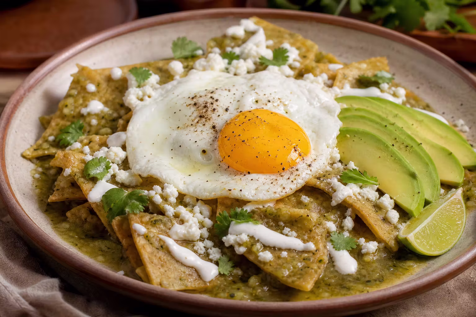 Chilaquiles Verdes mit Spiegelei