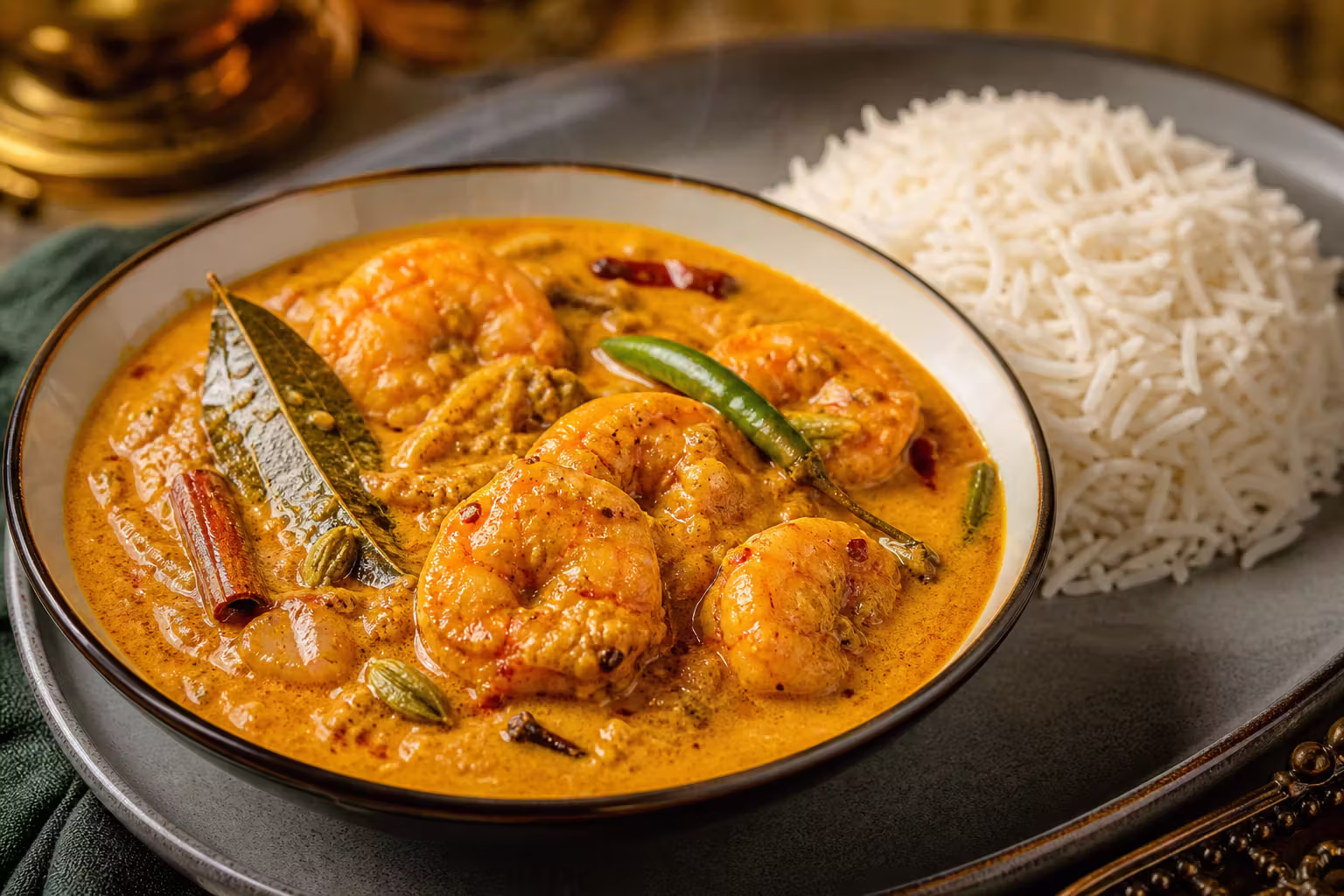 Chingri Malai Curry mit Basmatireis