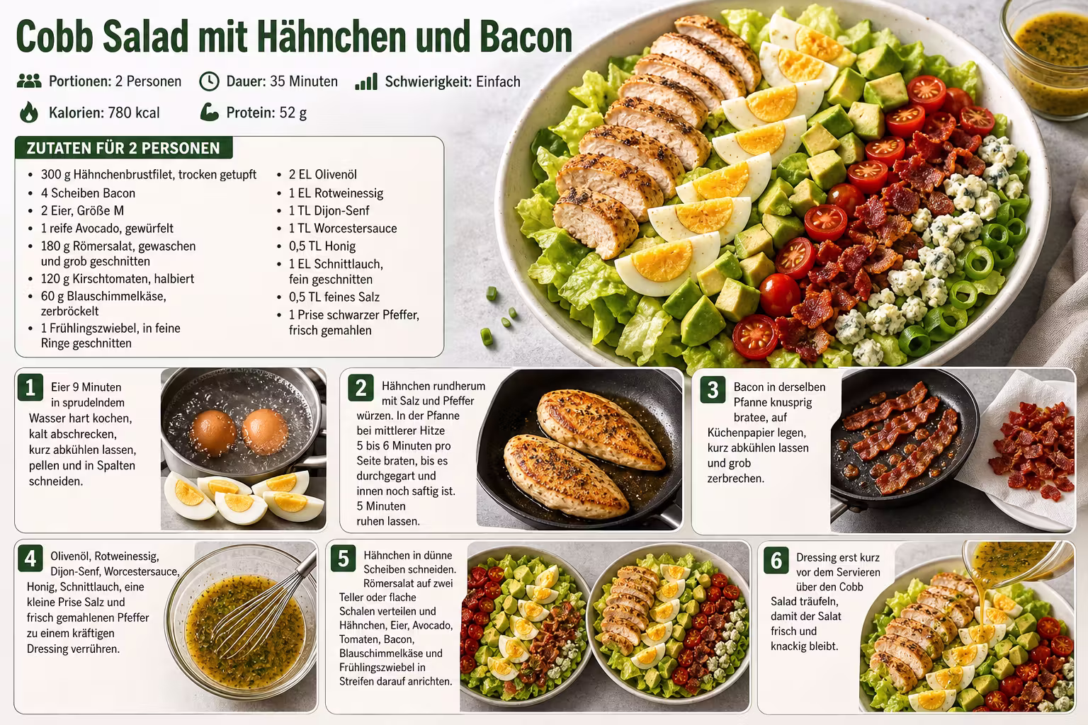 Rezept: Cobb Salad mit Hähnchen und Bacon