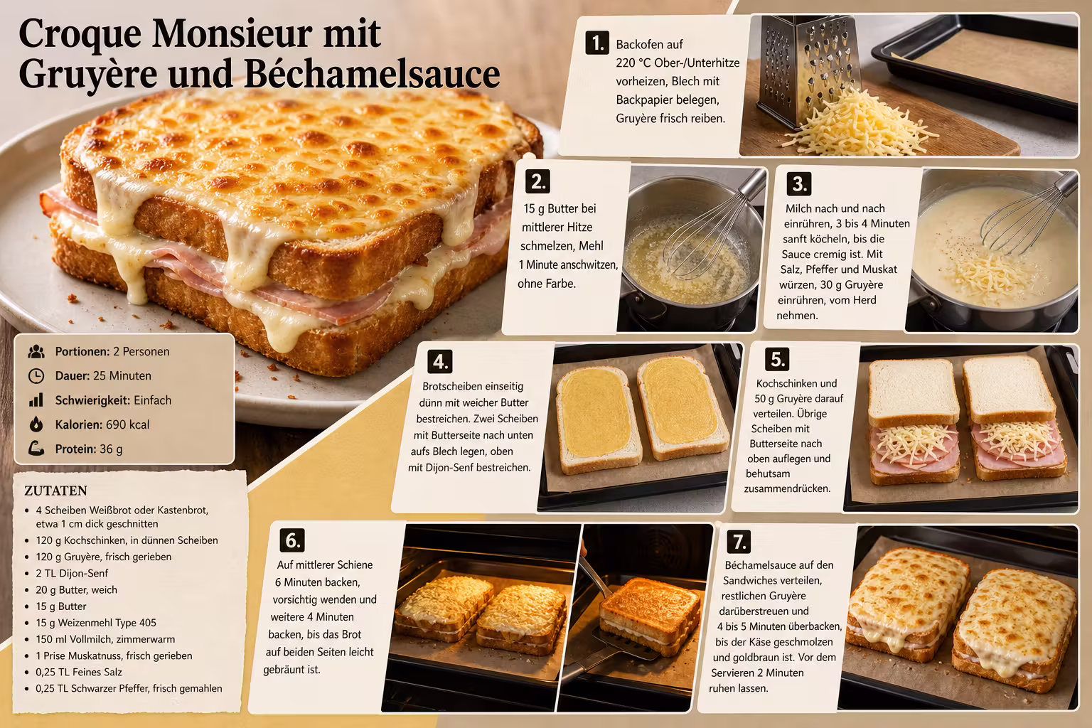 Rezept: Croque Monsieur mit Gruyère und Béchamelsauce