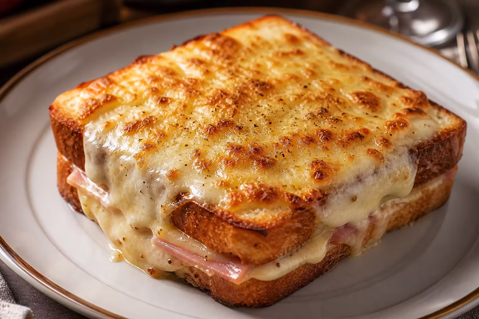 Croque Monsieur mit Gruyère und Béchamelsauce