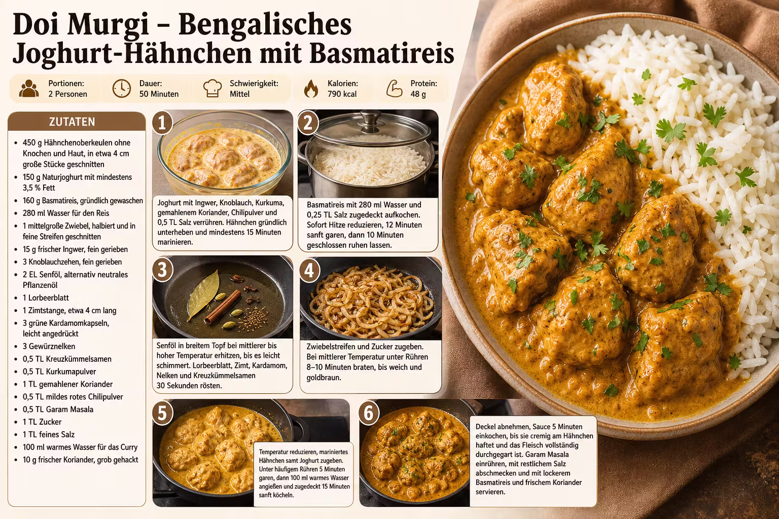 Rezept: Doi Murgi – Bengalisches Joghurt-Hähnchen mit Basmatireis
