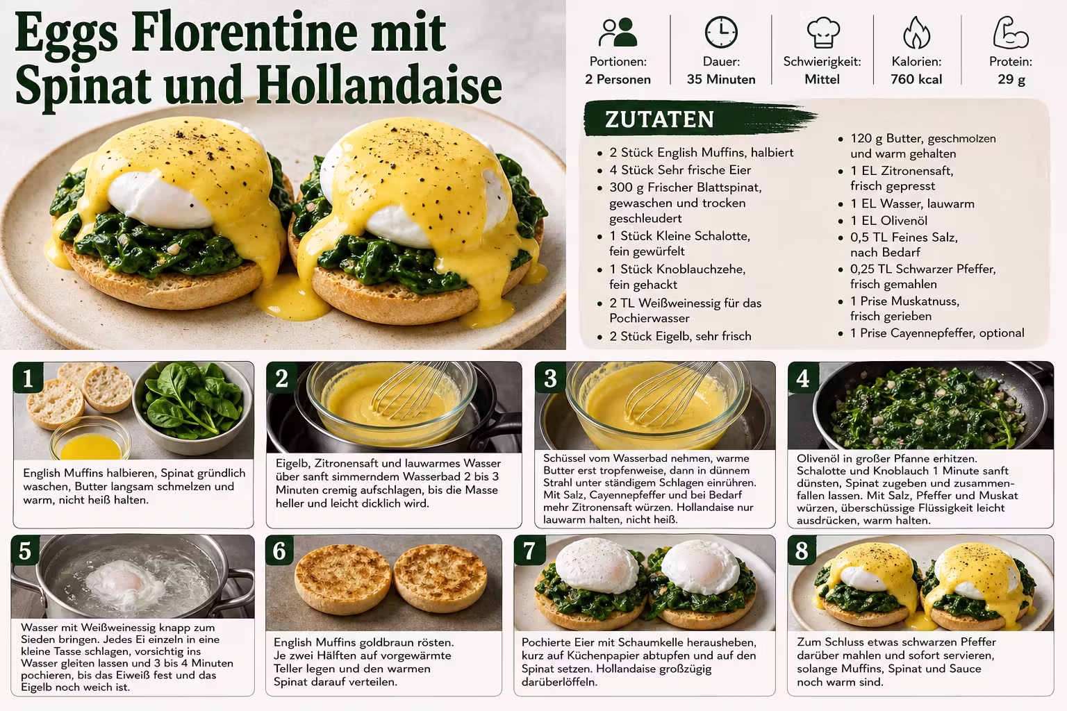 Rezept: Eggs Florentine mit Spinat und Hollandaise