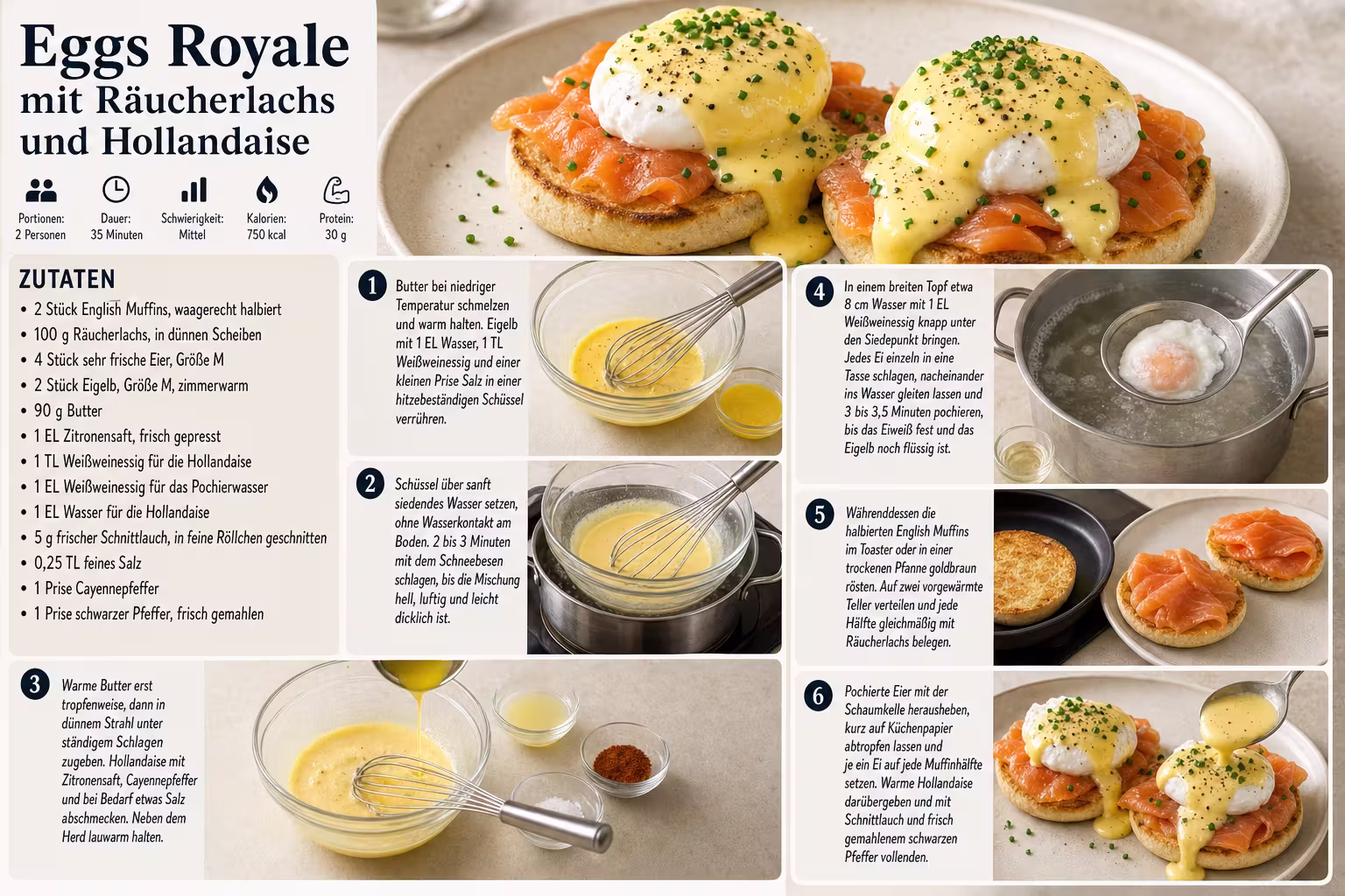 Rezept: Eggs Royale mit Räucherlachs und Hollandaise
