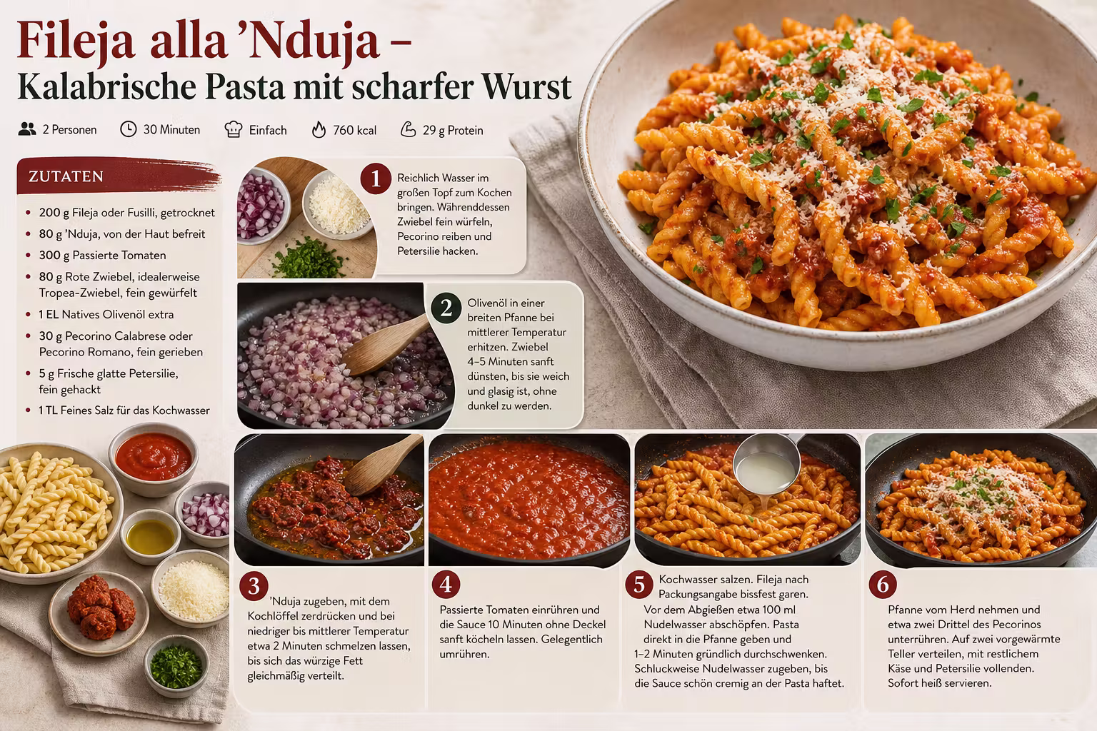 Rezept: Fileja alla ’Nduja – Kalabrische Pasta mit scharfer Wurst