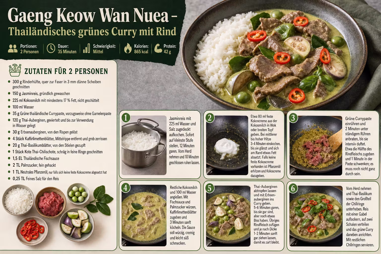 Rezept: Gaeng Keow Wan Nuea – Thailändisches grünes Curry mit Rind