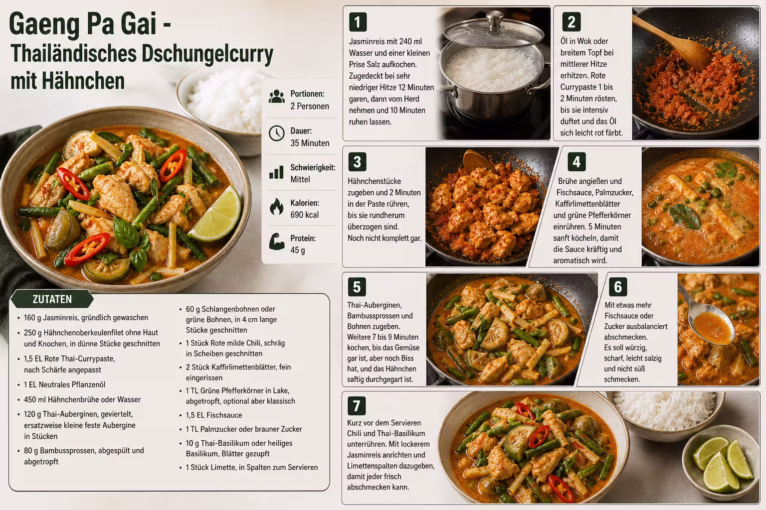 Rezept: Gaeng Pa Gai - Thailaendisches Dschungelcurry mit Haehnchen