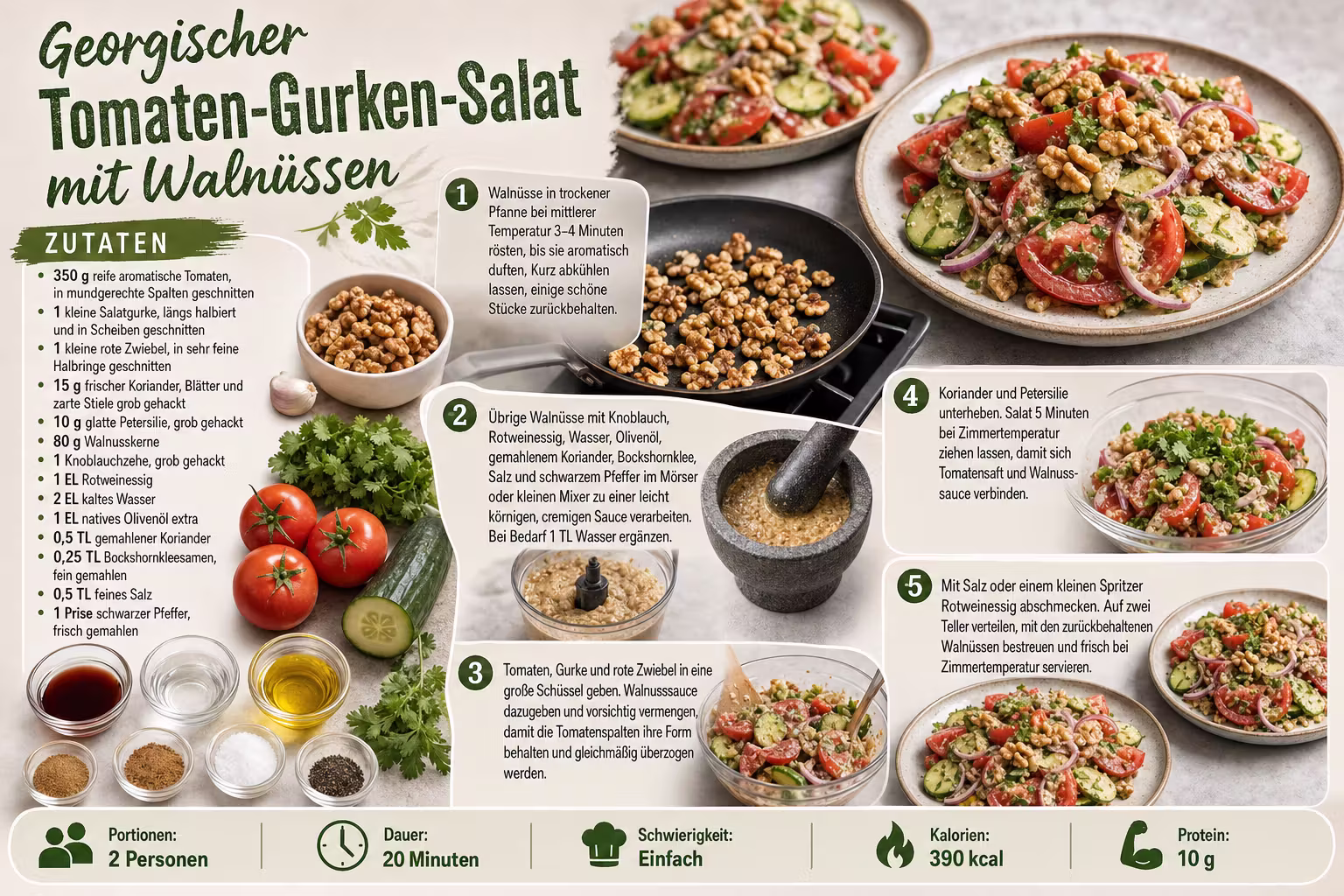 Rezept: Georgischer Tomaten-Gurken-Salat mit Walnüssen