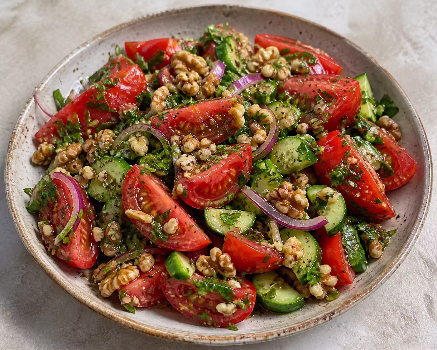 Georgischer Tomaten-Gurken-Salat mit Walnüssen