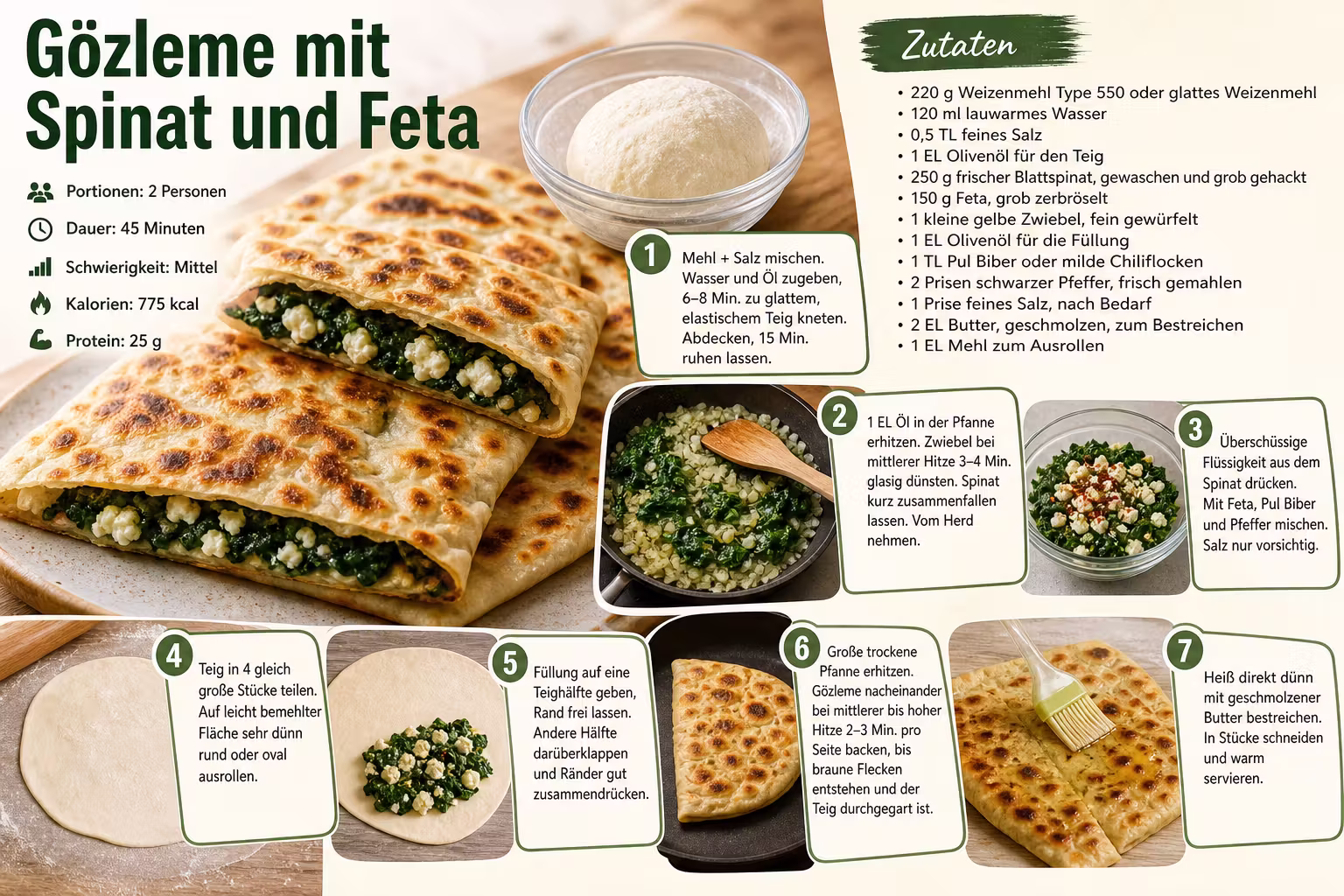 Rezept: Gözleme mit Spinat und Feta