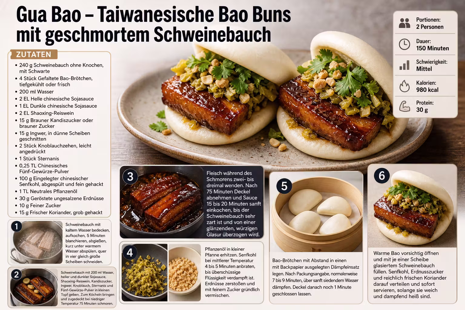 Rezept: Gua Bao – Taiwanesische Bao Buns mit geschmortem Schweinebauch