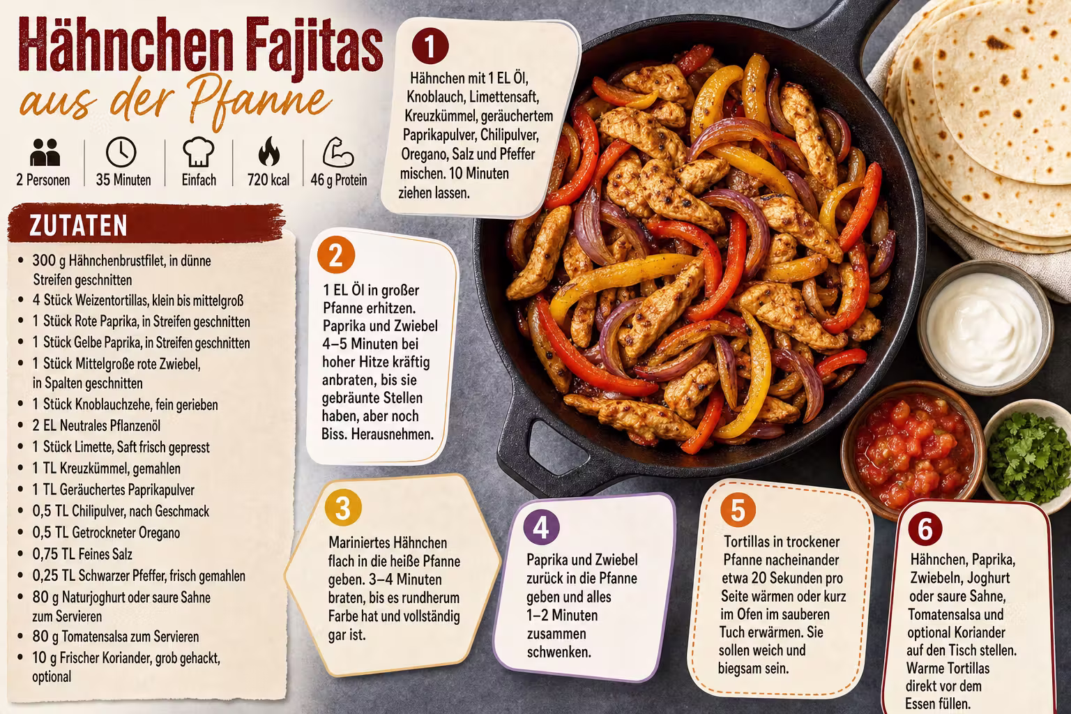 Rezept: Hähnchen Fajitas aus der Pfanne