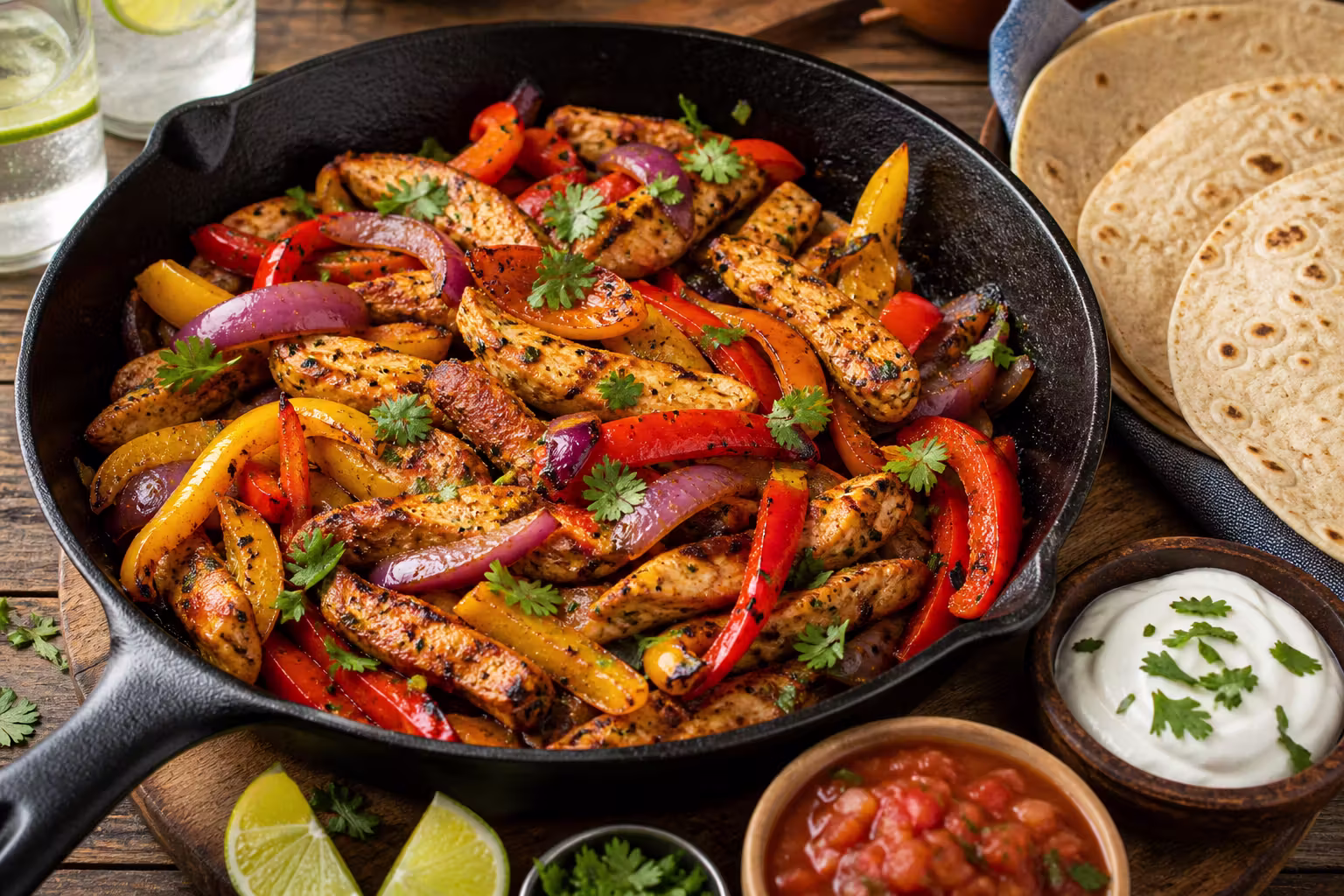 Hähnchen Fajitas aus der Pfanne
