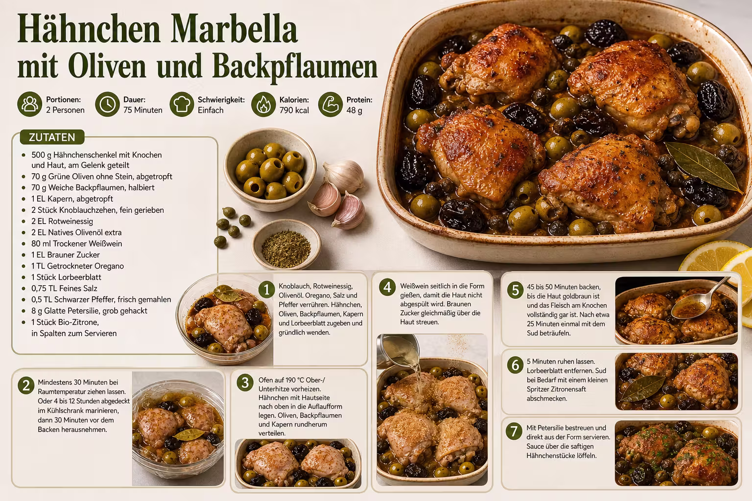 Rezept: Hähnchen Marbella mit Oliven und Backpflaumen