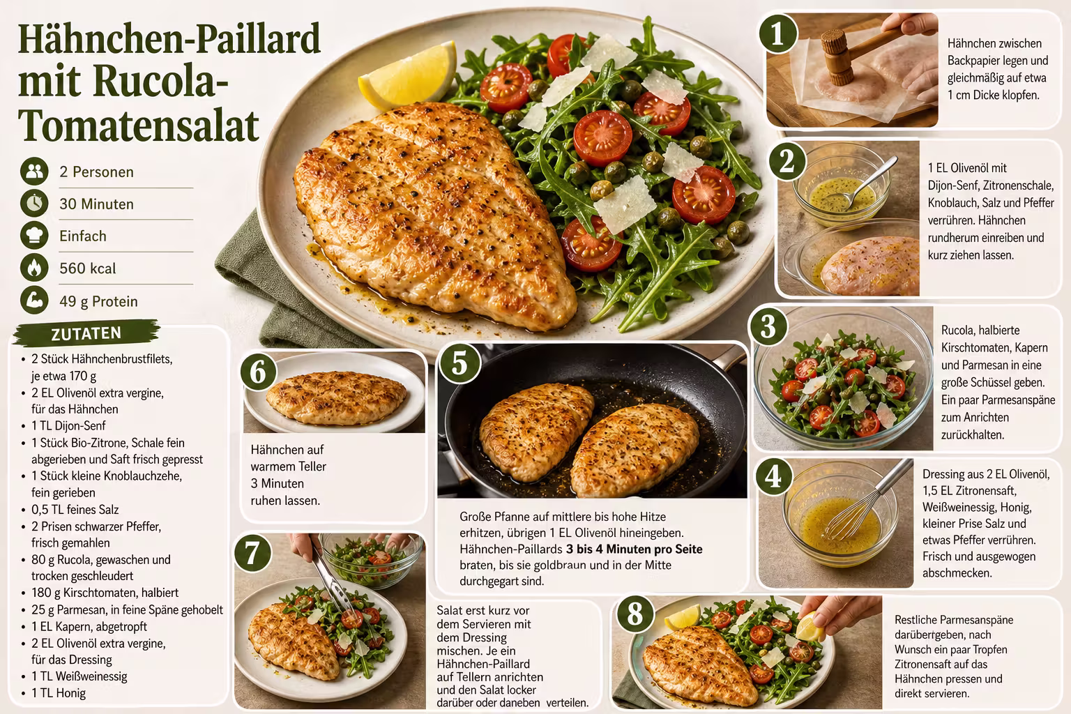 Rezept: Hähnchen-Paillard mit Rucola-Tomatensalat