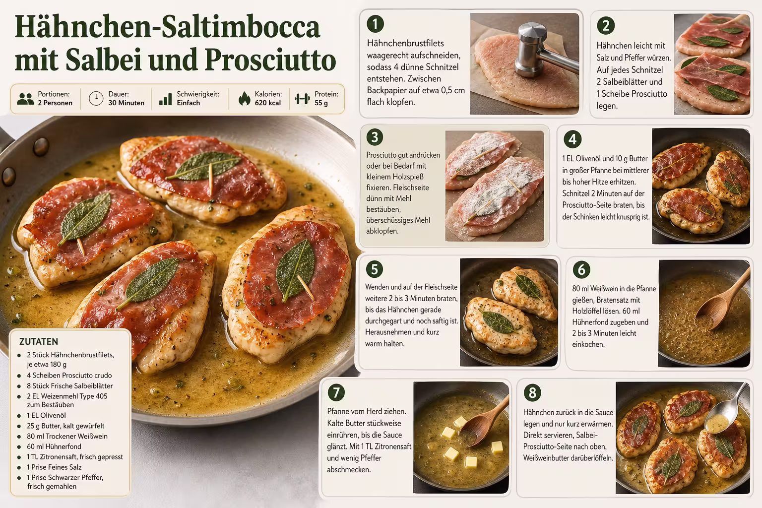 Rezept: Hähnchen-Saltimbocca mit Salbei und Prosciutto