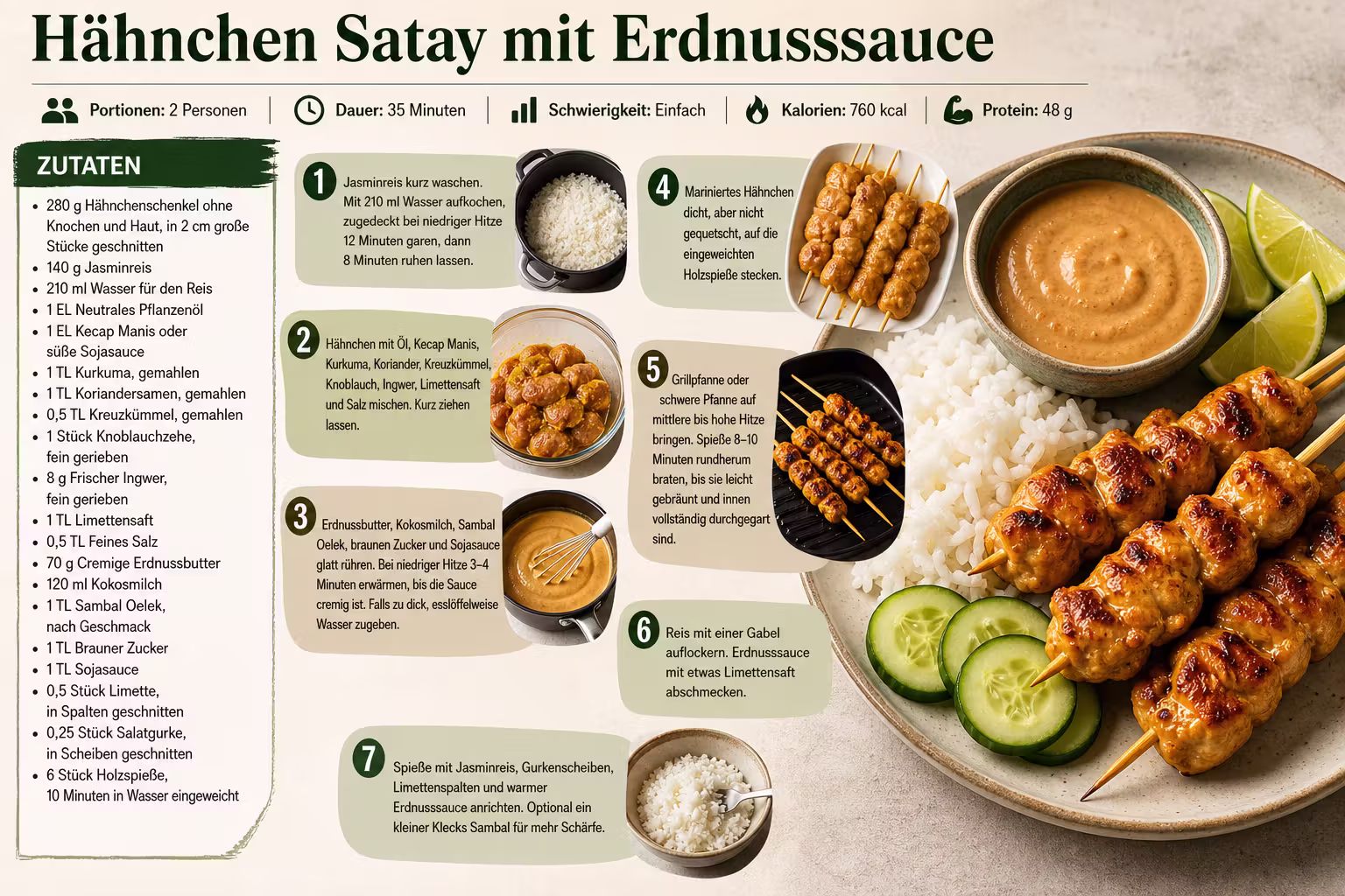Rezept: Hähnchen Satay mit Erdnusssauce