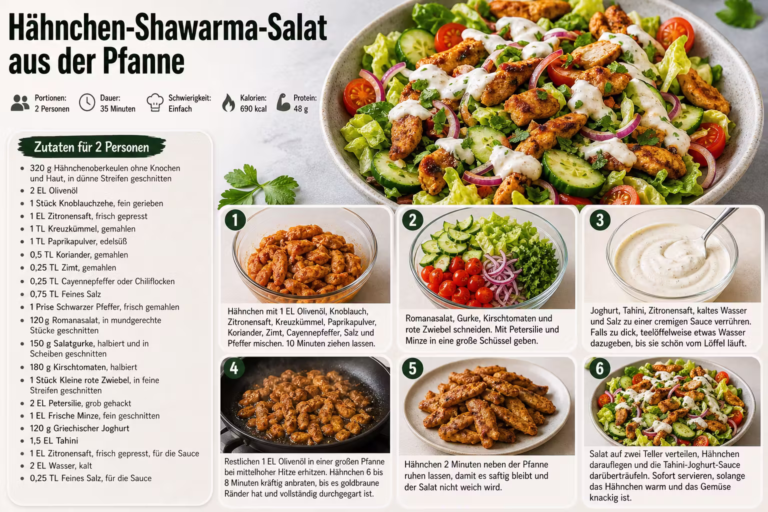 Rezept: Hähnchen-Shawarma-Salat aus der Pfanne