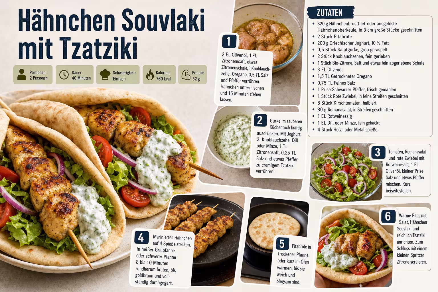 Rezept: Hähnchen Souvlaki mit Tzatziki