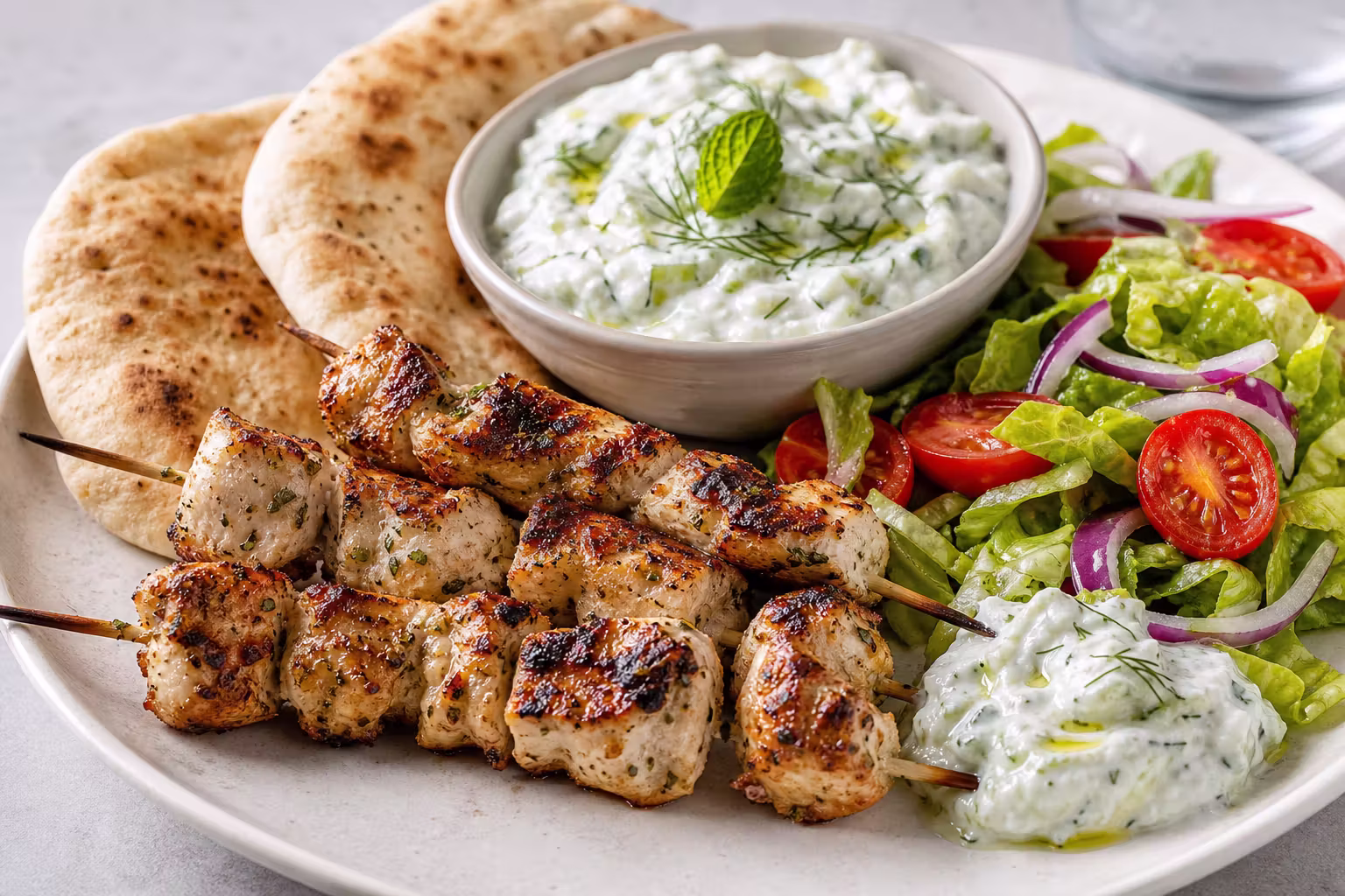 Hähnchen Souvlaki mit Tzatziki