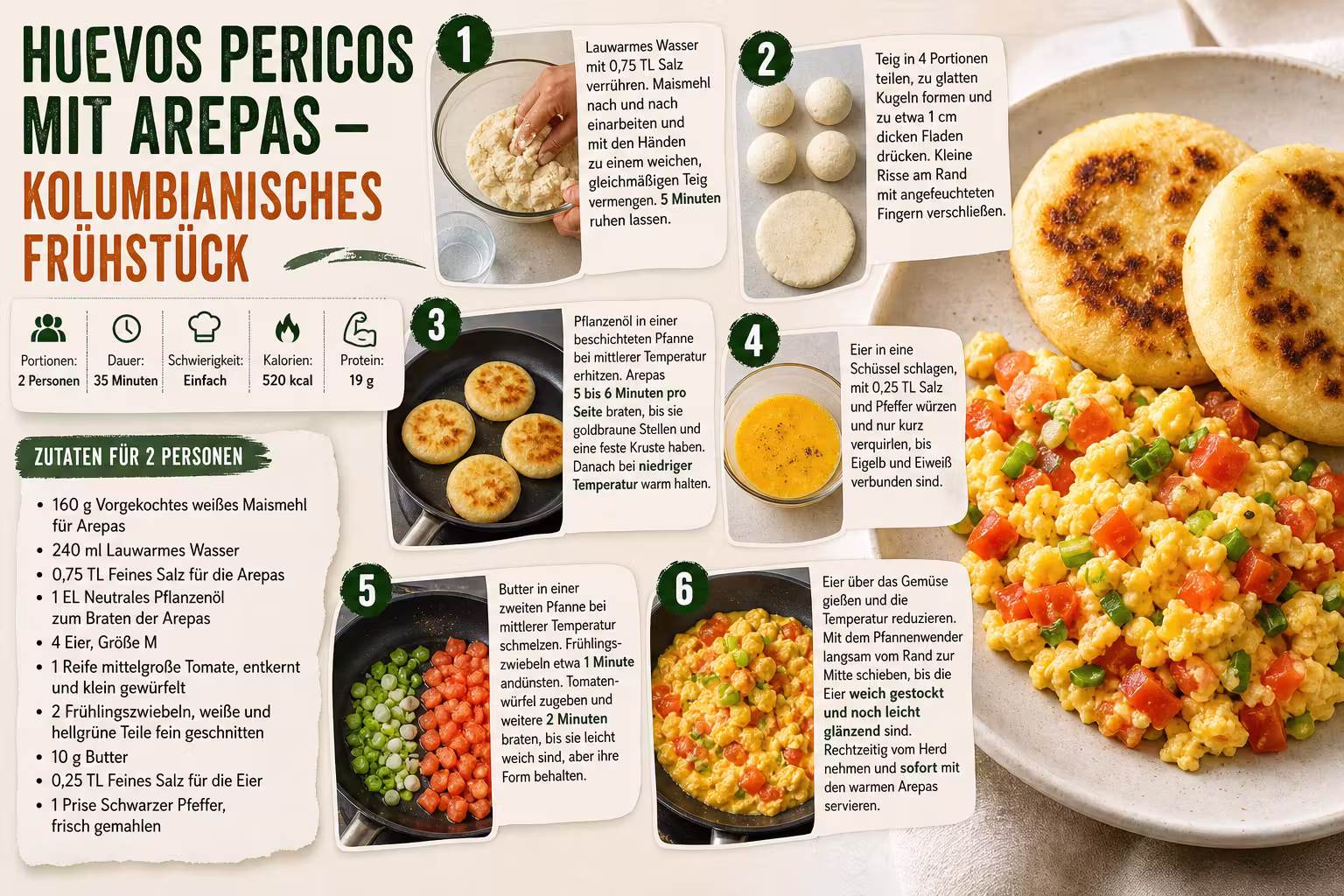 Rezept: Huevos Pericos mit Arepas – Kolumbianisches Frühstück