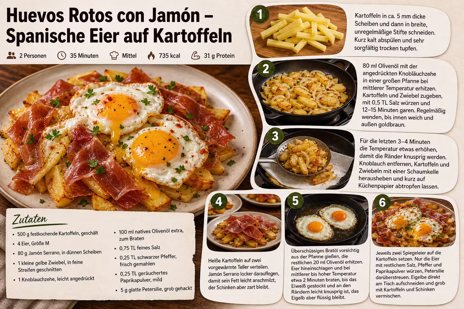 Rezept: Huevos Rotos con Jamón – Spanische Eier auf Kartoffeln