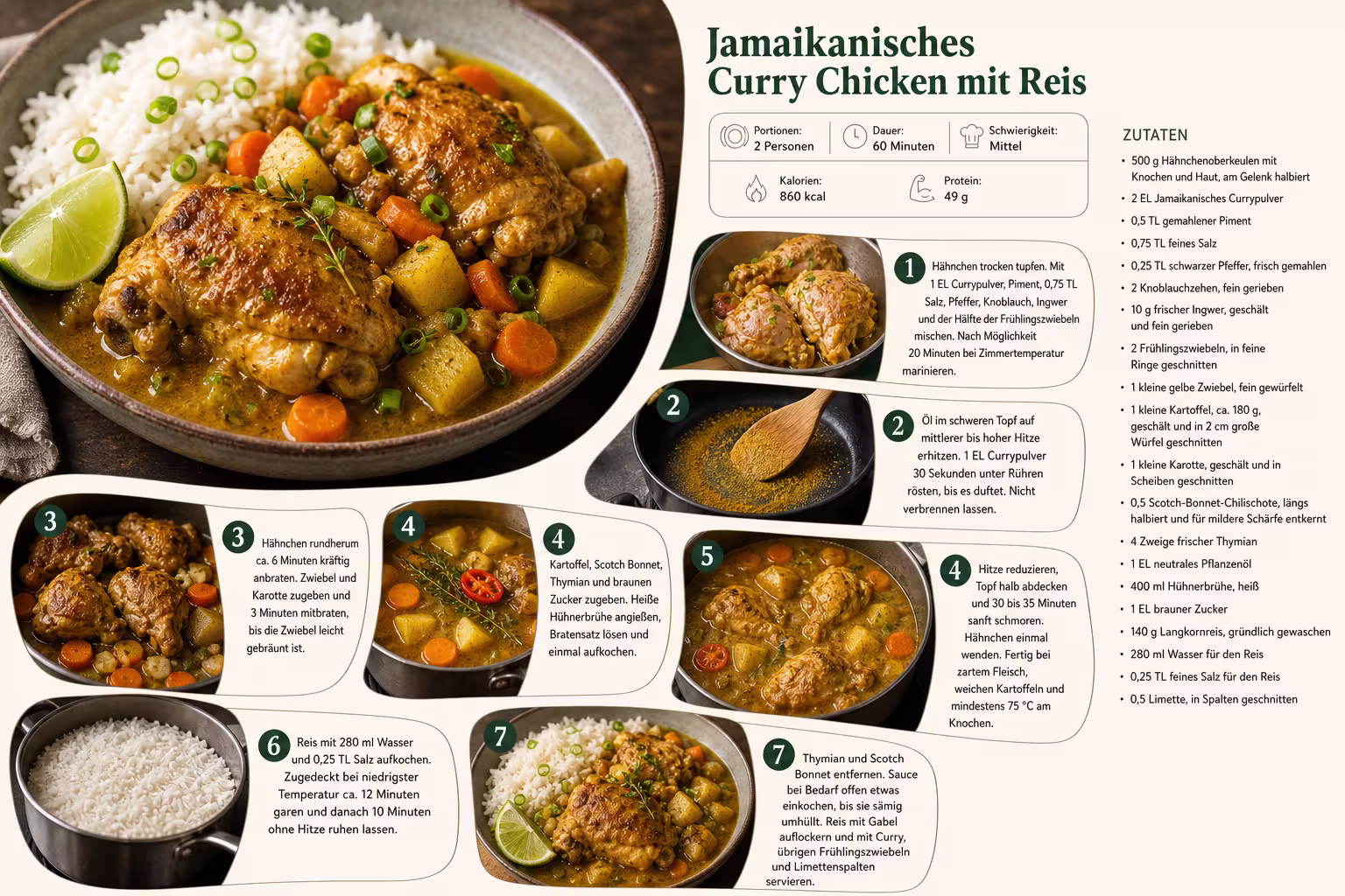 Rezept: Jamaikanisches Curry Chicken mit Reis